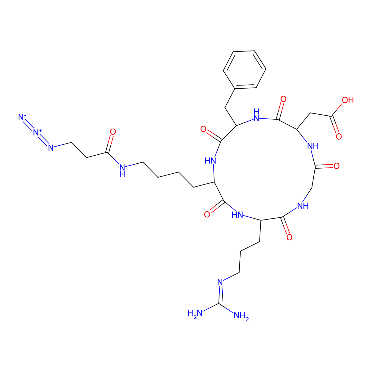 Cyclo[Arg-Gly-Asp-D-Phe-Lys(Azide)] molecular structure, CAS 2767993-86-0