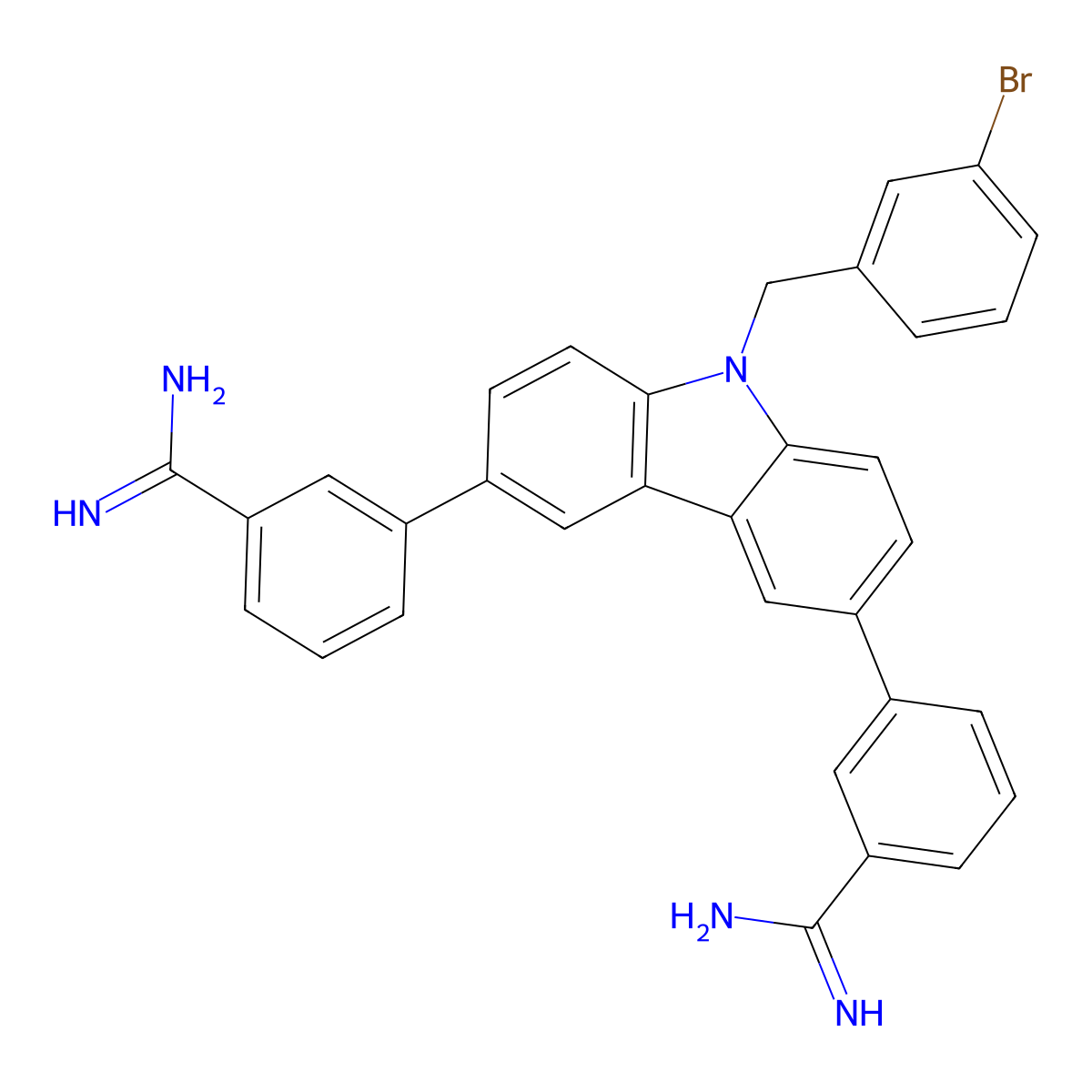 3-[9-[(3-Bromophenyl)methyl]-6-(3-carbamimidoylphenyl)carbazol-3-yl]benzenecarboximidamide molecular structure, CAS 2768010-39-3