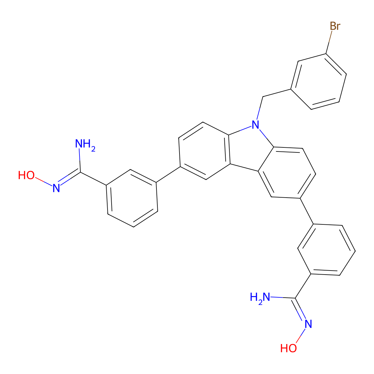 3-[9-[(3-bromophenyl)methyl]-6-[3-[(Z)-N'-hydroxycarbamimidoyl]phenyl]carbazol-3-yl]-N'-hydroxybenzenecarboximidamide molecular structure, CAS 2768011-36-3