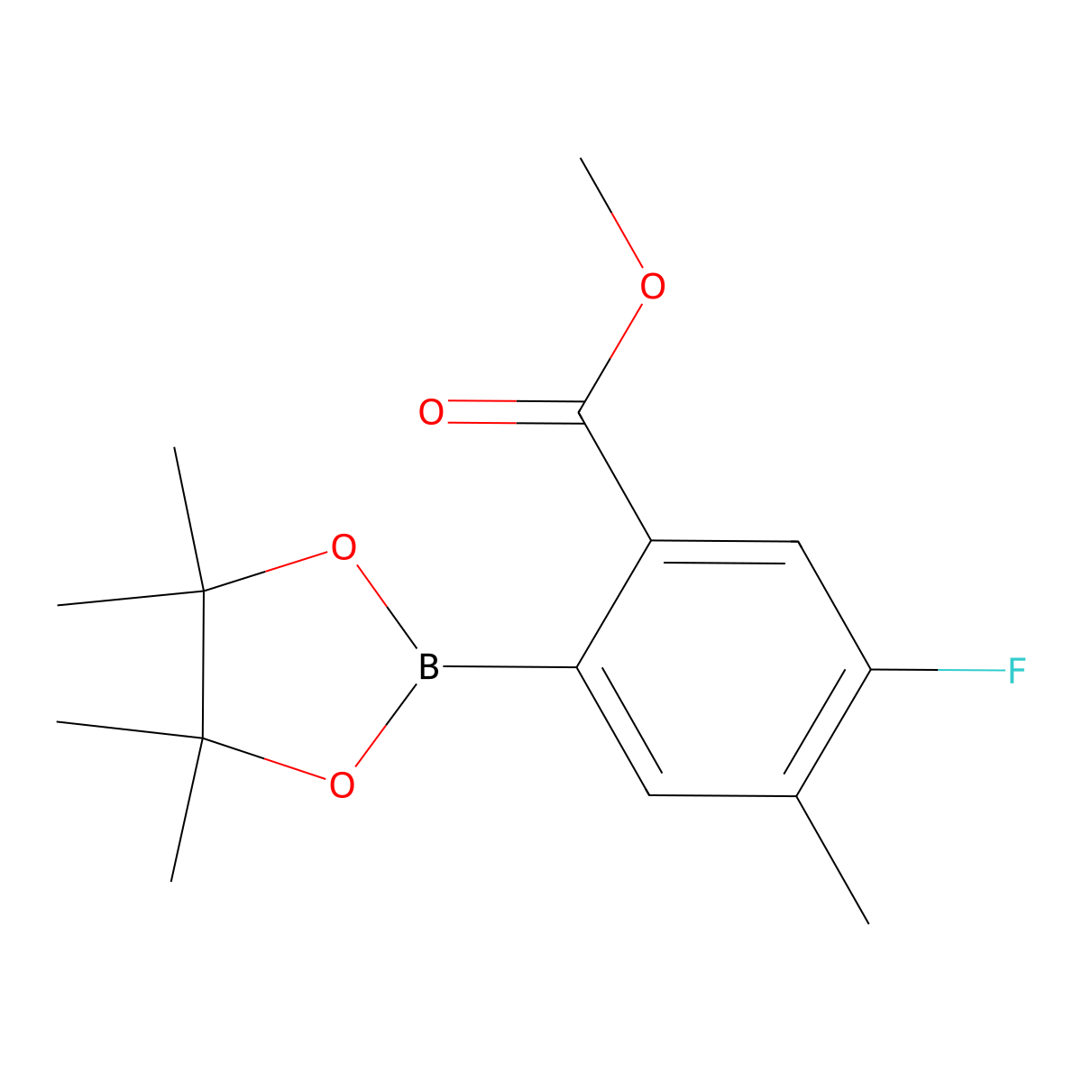 Methyl 5-fluoro-4-methyl-2-(4,4,5,5-tetramethyl-1,3,2-dioxaborolan-2-yl)benzoate molecular structure, CAS 2768018-58-0