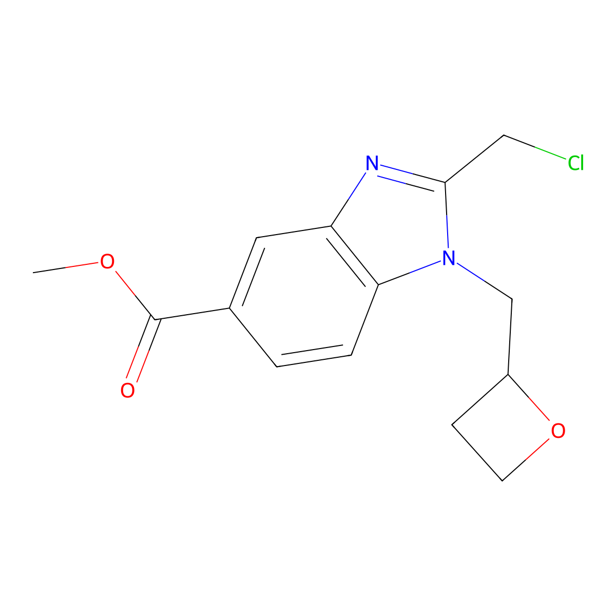Methyl 2-(chloromethyl)-1-[(2S)-2-oxetanylmethyl]-1H-benzimidazole-5-carboxylate molecular structure, CAS 2768090-43-1