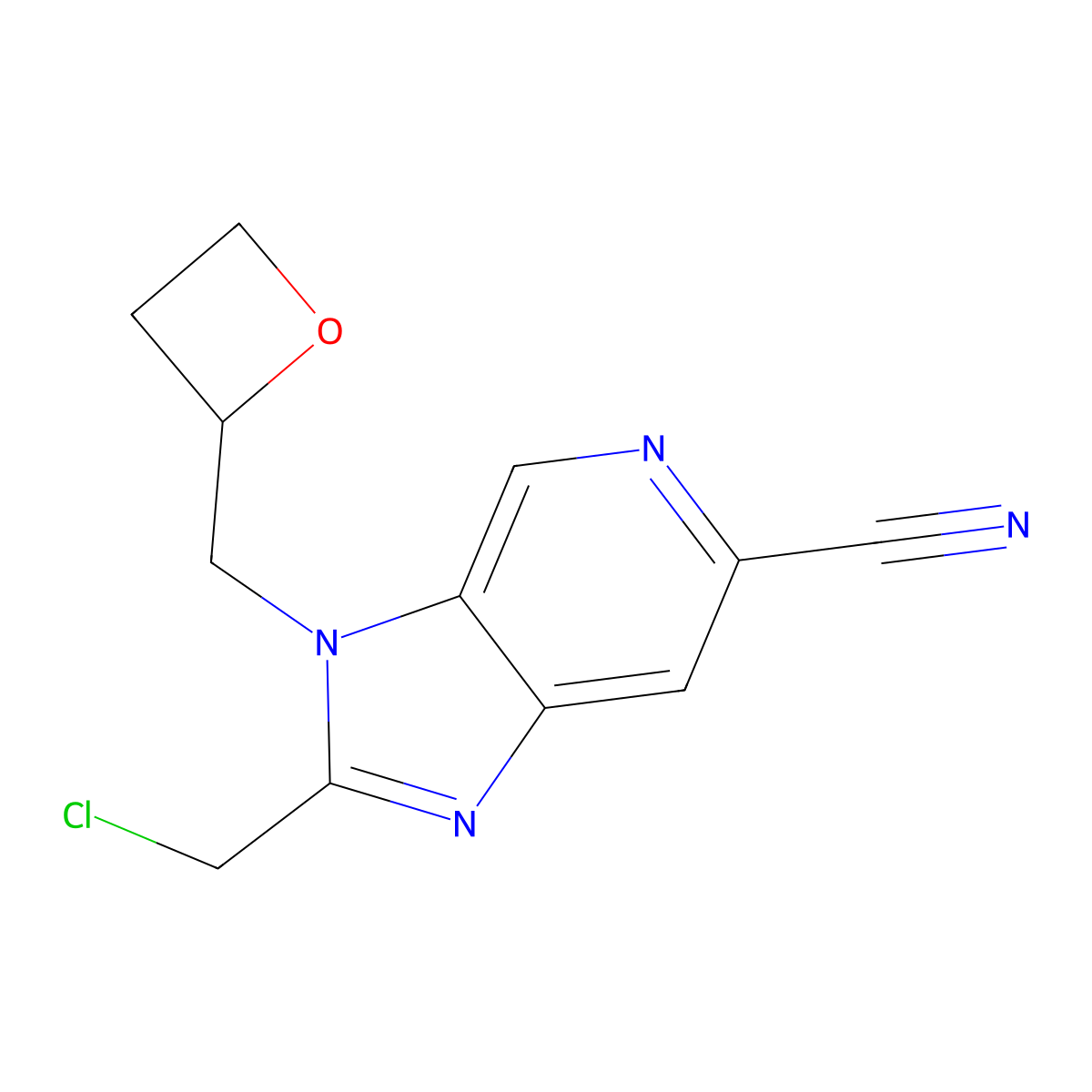 (S)-2-(chloromethyl)-3-(oxetan-2-ylmethyl)-3H-imidazo[4,5-c]pyridine-6-carbonitrile molecular structure, CAS 2768090-70-4