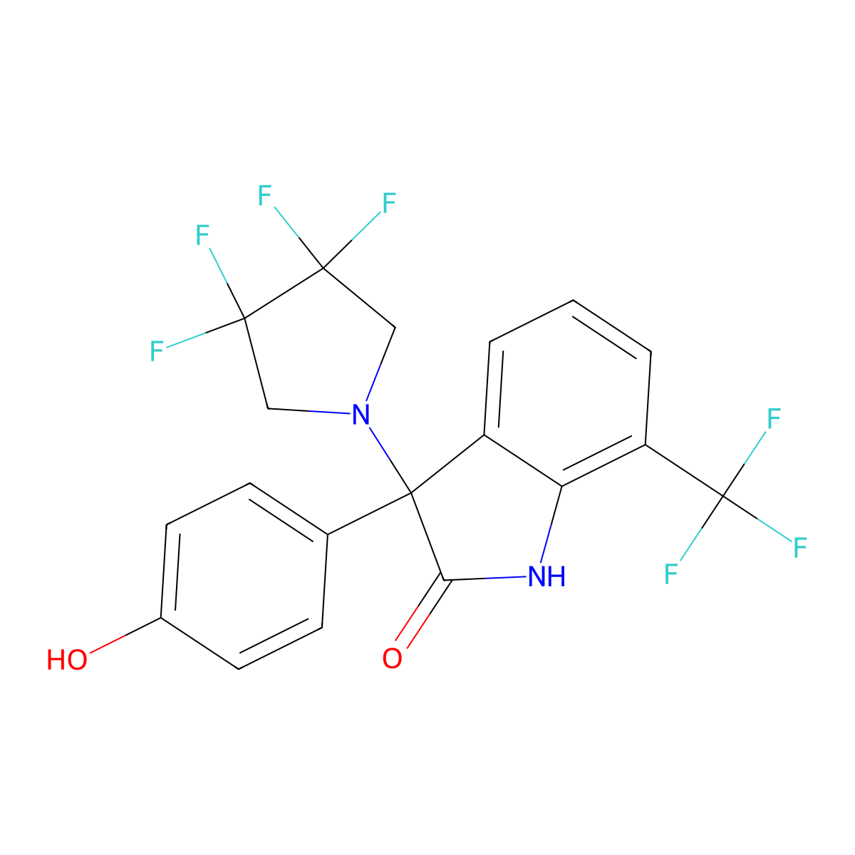 3-(4-Hydroxyphenyl)-3-(3,3,4,4-tetrafluoropyrrolidin-1-YL)-7-(trifluoromethyl)indolin-2-one molecular structure, CAS 2768139-75-7