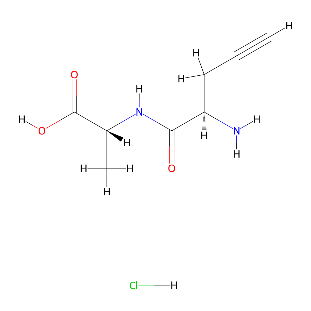 (2R)-2-[(2R)-2-aminopent-4-ynamido]propanoic acid hydrochloride molecular structure, CAS 2768300-48-5