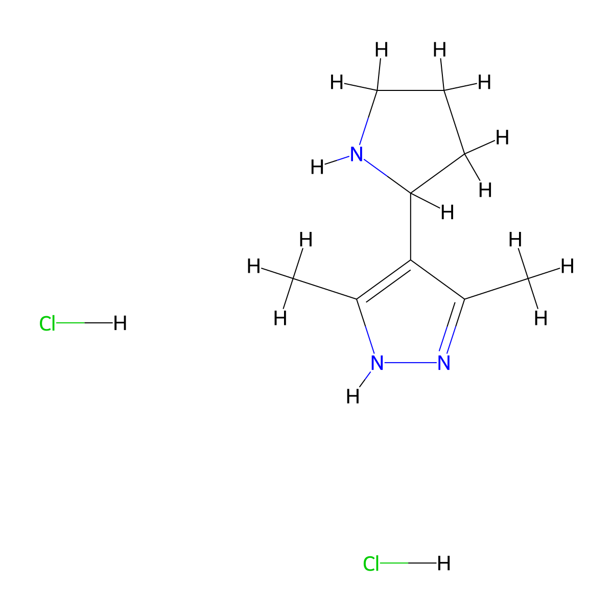 3,5-dimethyl-4-(pyrrolidin-2-yl)-1H-pyrazole dihydrochloride molecular structure, CAS 2768326-24-3