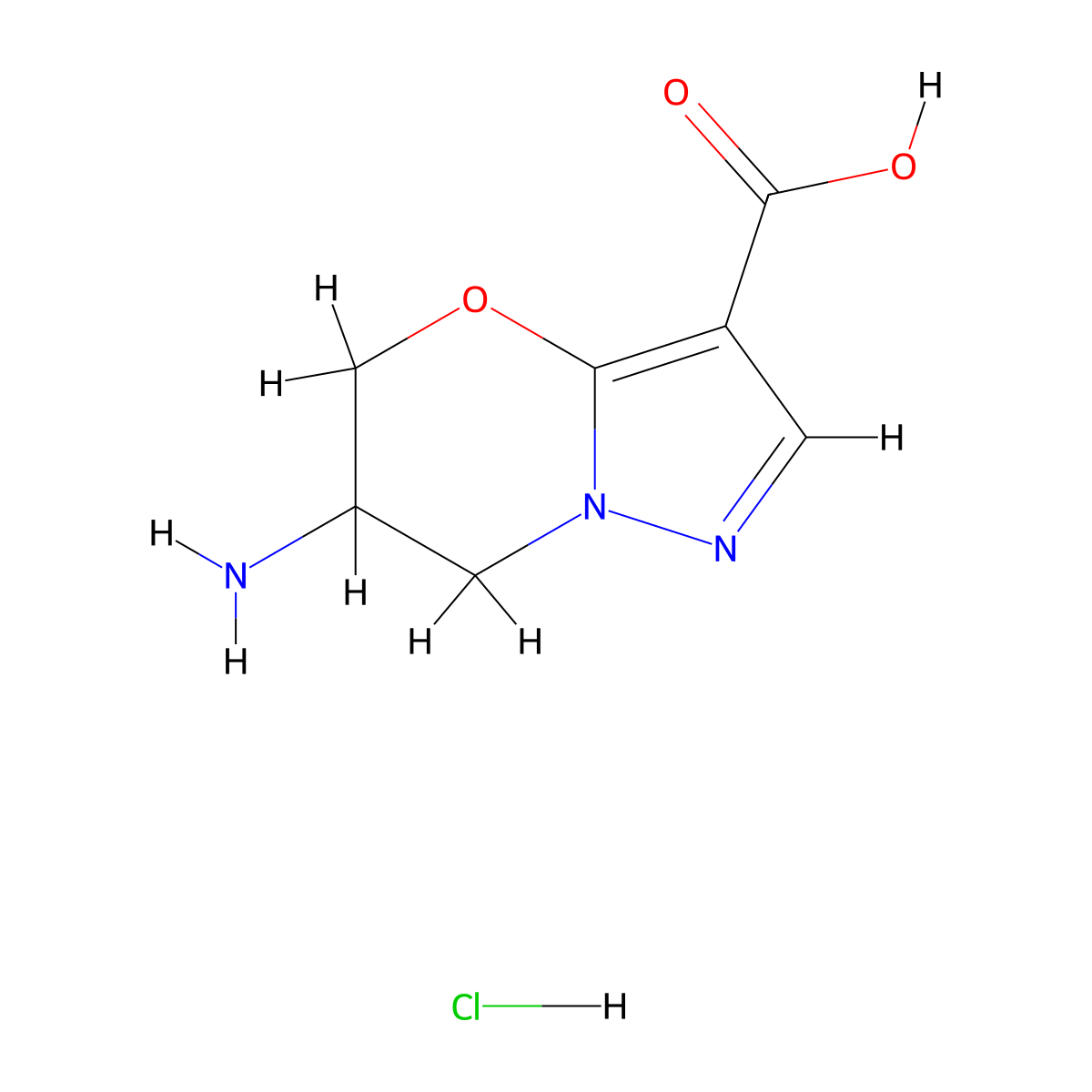 6-amino-5H,6H,7H-pyrazolo[3,2-b][1,3]oxazine-3-carboxylic acid hydrochloride molecular structure, CAS 2768326-44-7