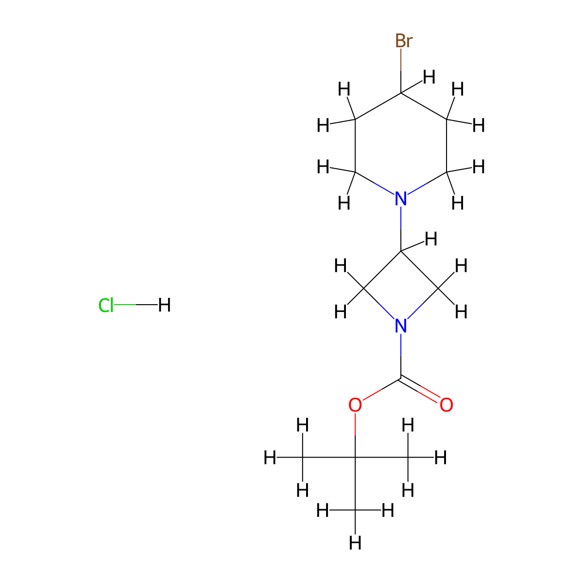 Tert-butyl 3-(4-bromopiperidin-1-yl)azetidine-1-carboxylate hydrochloride molecular structure, CAS 2768326-74-3