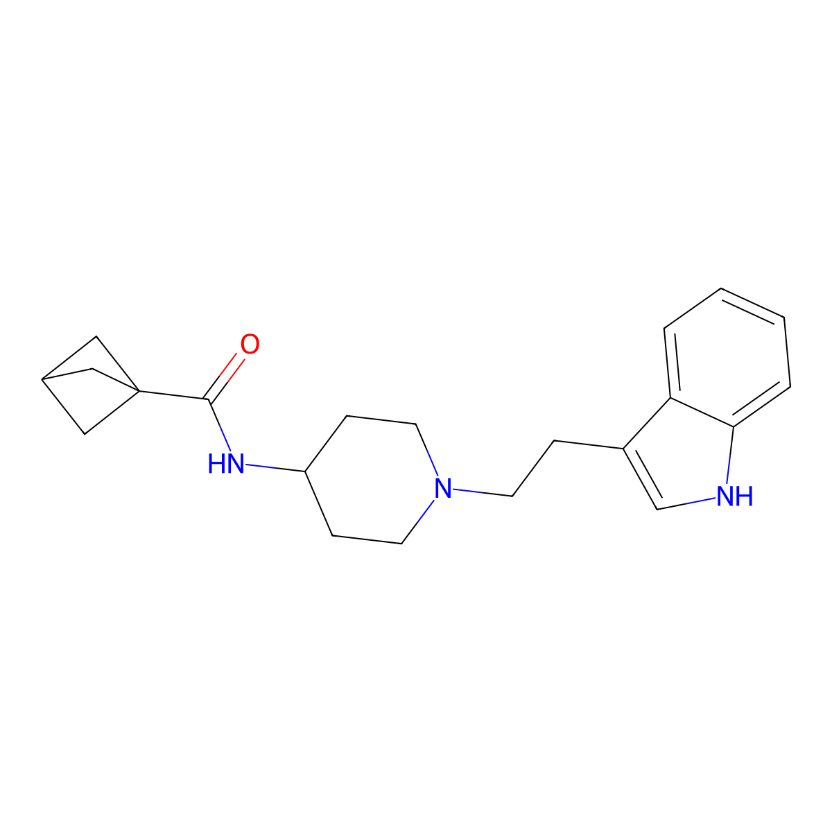 N-{1-[2-(1H-indol-3-yl)ethyl]piperidin-4-yl}bicyclo[1.1.1]pentane-1-carboxamide molecular structure, CAS 2768326-87-8