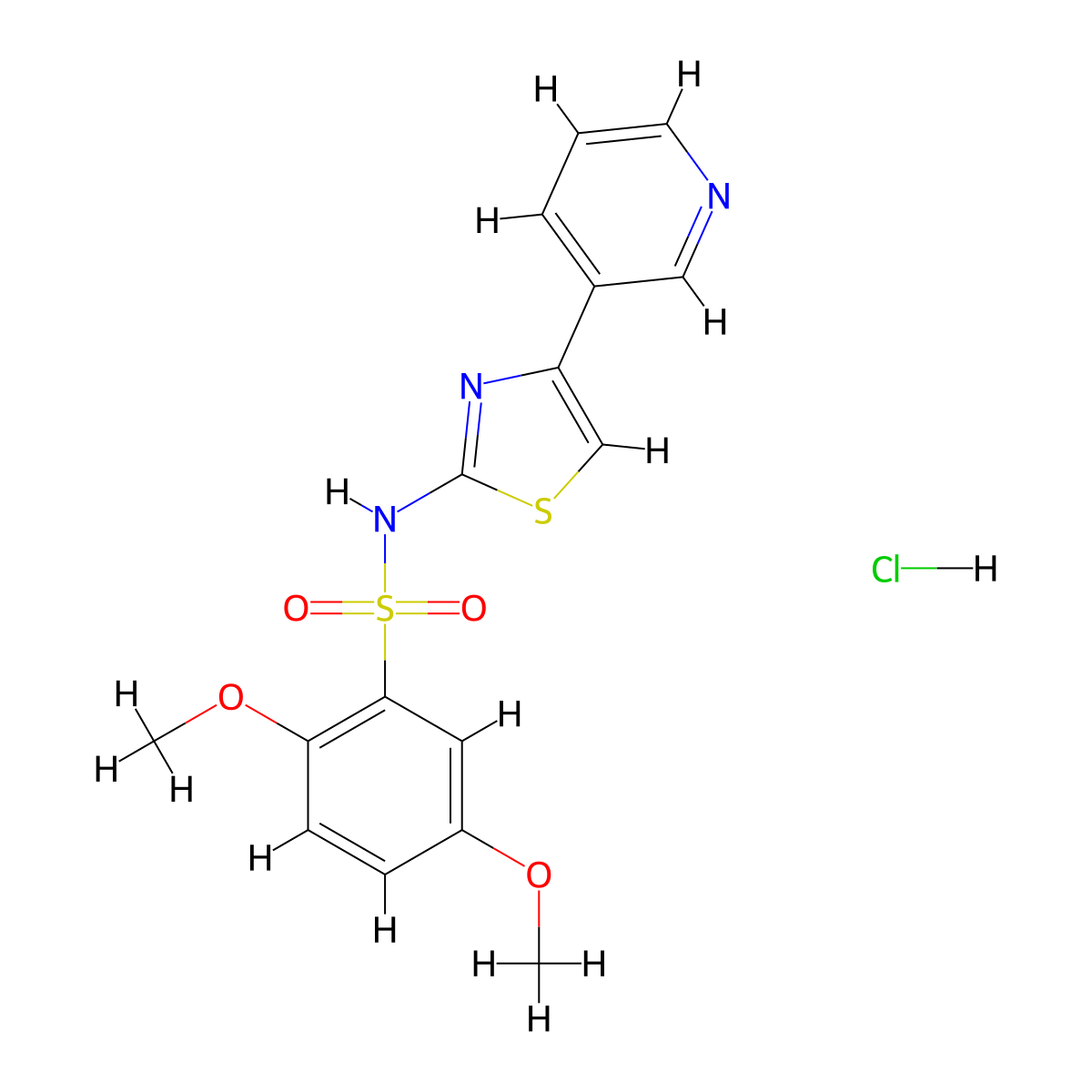 2,5-dimethoxy-N-[4-(pyridin-3-yl)-1,3-thiazol-2-yl]benzene-1-sulfonamide hydrochloride molecular structure, CAS 2768327-36-0