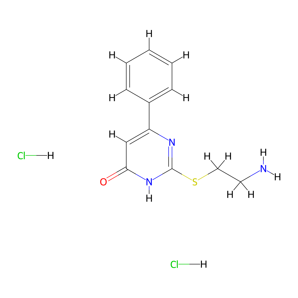 2-[(2-Aminoethyl)sulfanyl]-6-phenyl-3,4-dihydropyrimidin-4-one dihydrochloride molecular structure, CAS 2768327-37-1