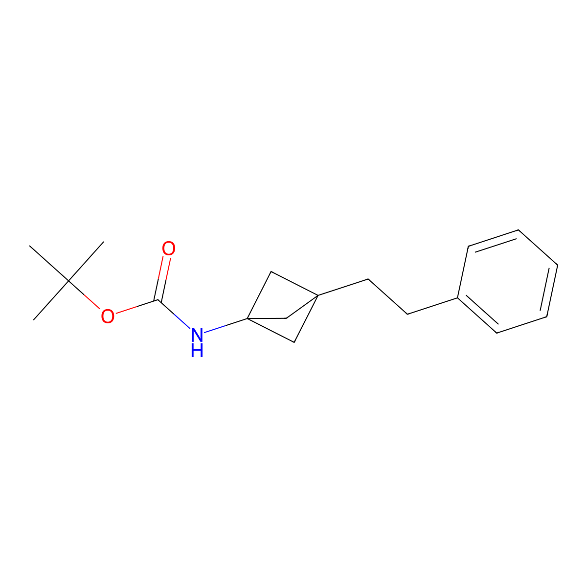 tert-butyl N-[3-(2-phenylethyl)bicyclo[1.1.1]pentan-1-yl]carbamate molecular structure, CAS 2768332-20-1