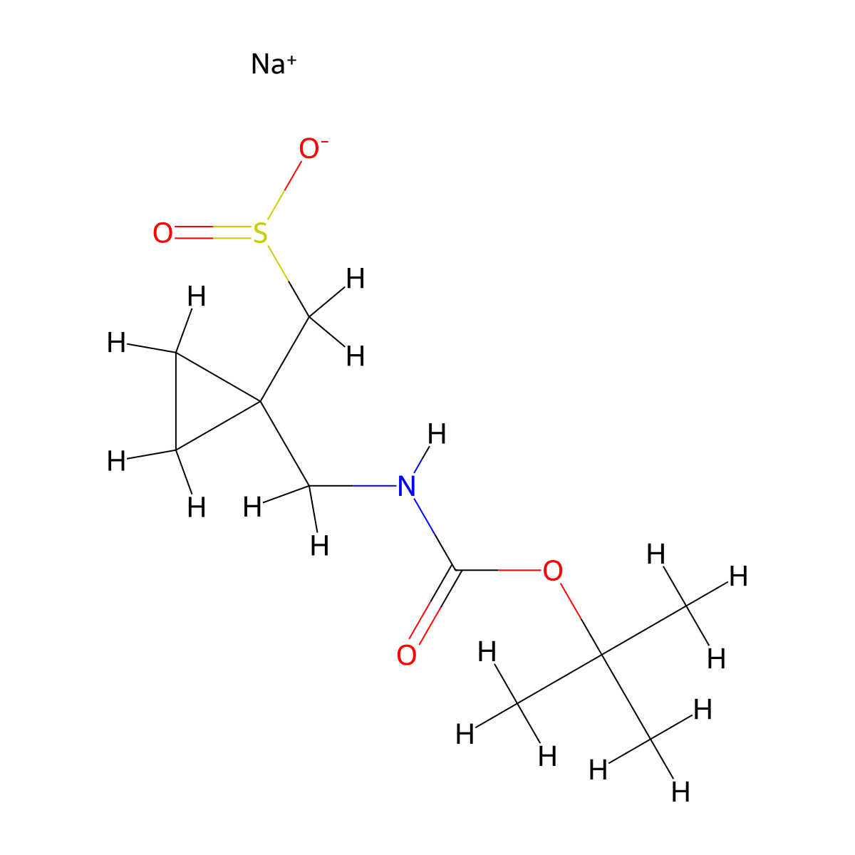 Sodium [1-({[(tert-butoxy)carbonyl]amino}methyl)cyclopropyl]methanesulfinate molecular structure, CAS 2768332-30-3