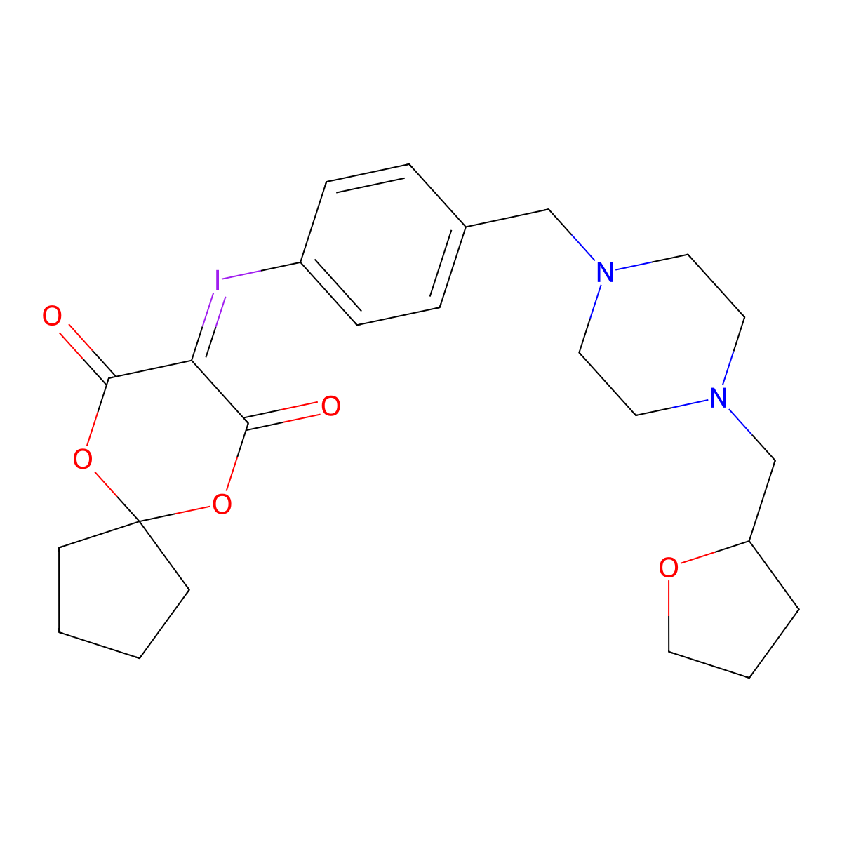 (R)-8-[[4-[[4-[(2-Tetrahydrofuryl)methyl]-1-piperazinyl]methyl]phenyl]-L3-iodaneylidene]-6,10-dioxaspiro[4.5]decane-7,9-dione molecular structure, CAS 2768496-93-9