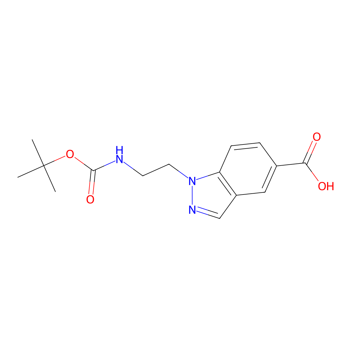 1-(2-{[(tert-butoxy)carbonyl]amino}ethyl)-1H-indazole-5-carboxylic acid molecular structure, CAS 2768513-71-7