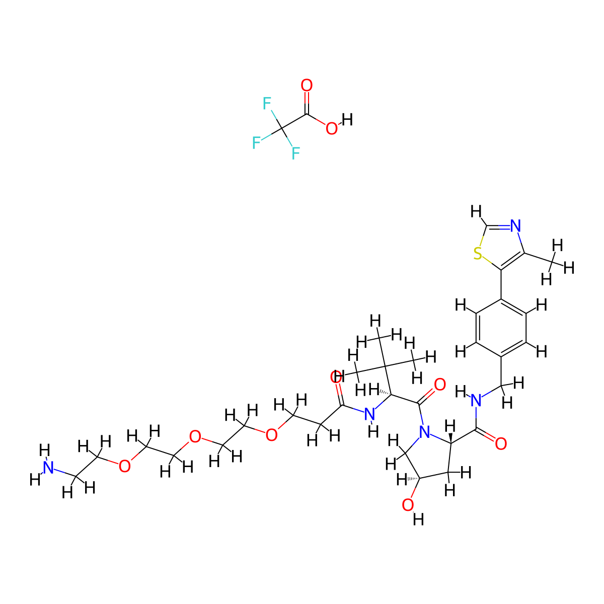 (2S,4R)-1-((S)-1-Amino-14-(tert-butyl)-12-oxo-3,6,9-trioxa-13-azapentadecan-15-oyl)-4-hydroxy-N-(4-(4-methylthiazol-5-YL)benzyl)pyrrolidine-2-carboxamide 2,2,2-trifluoroacetate molecular structure, CAS 2768514-14-1