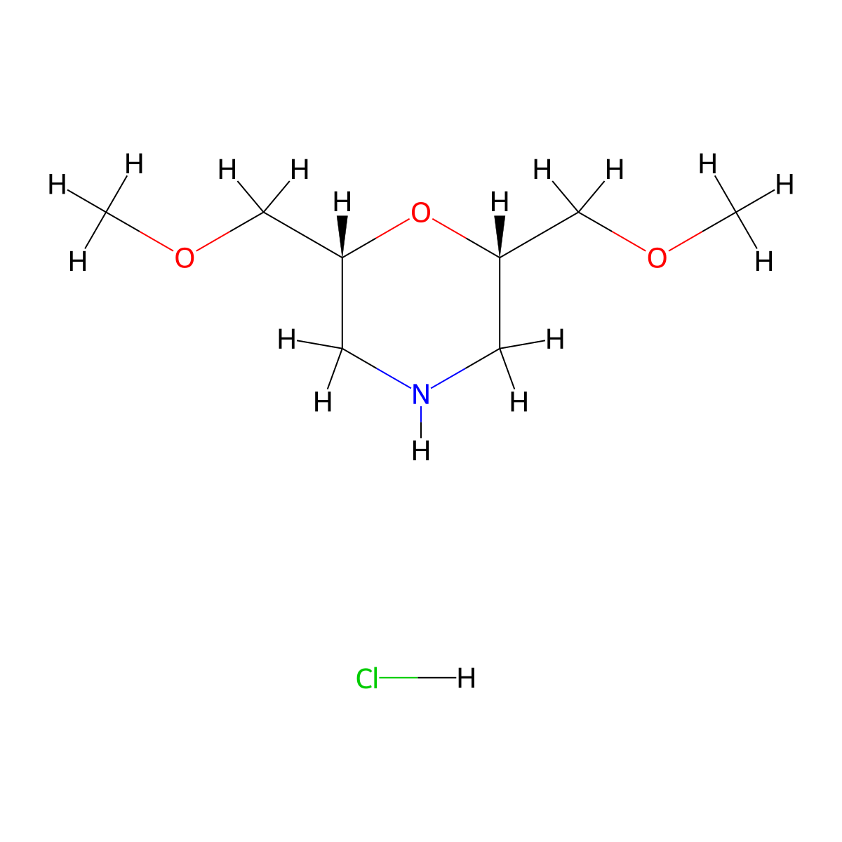 (2R,6S)-2,6-bis(methoxymethyl)morpholine hydrochloride molecular structure, CAS 276862-79-4