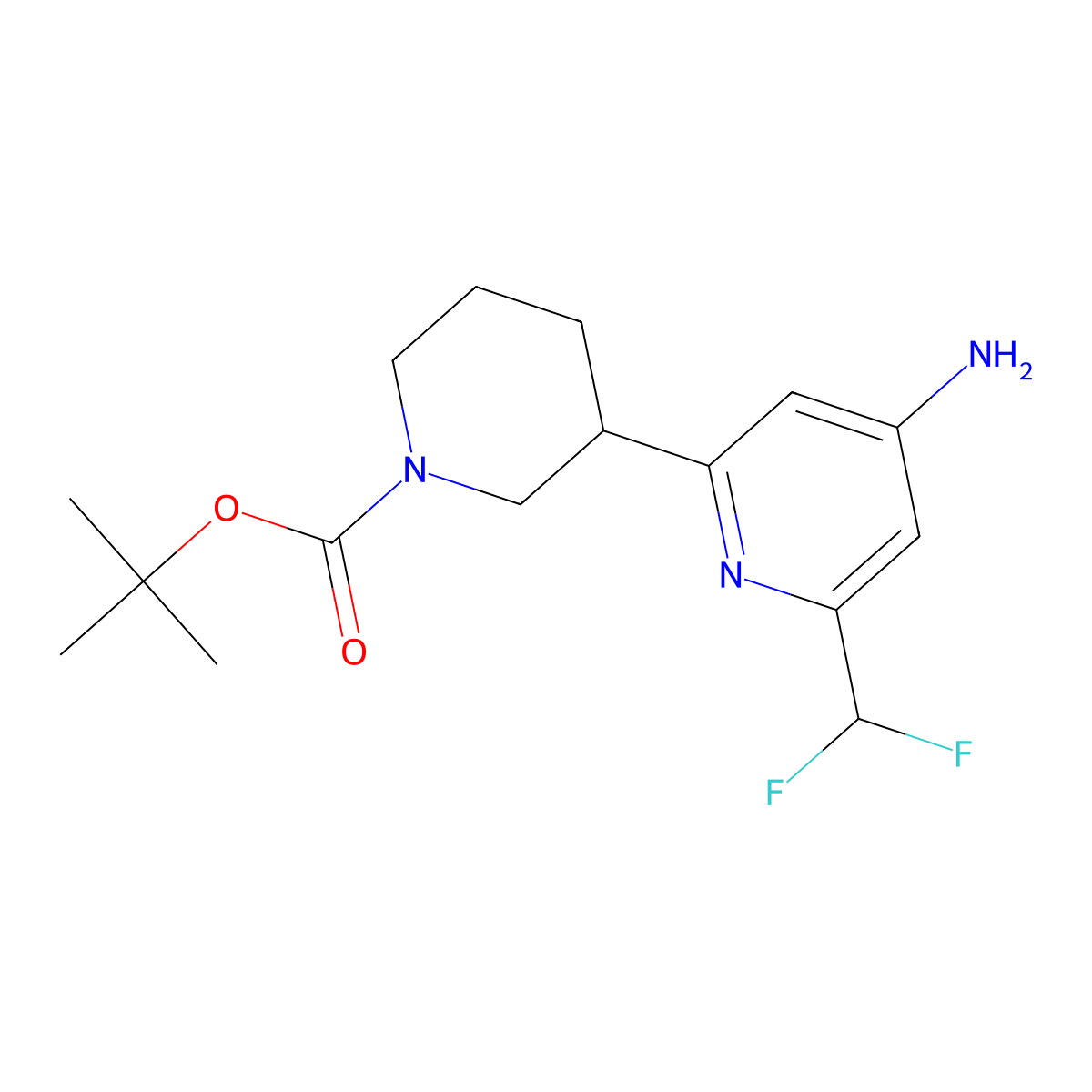 Tert-butyl 3-(4-amino-6-(difluoromethyl)pyridin-2-yl)piperidine-1-carboxylate molecular structure, CAS 2768654-93-7