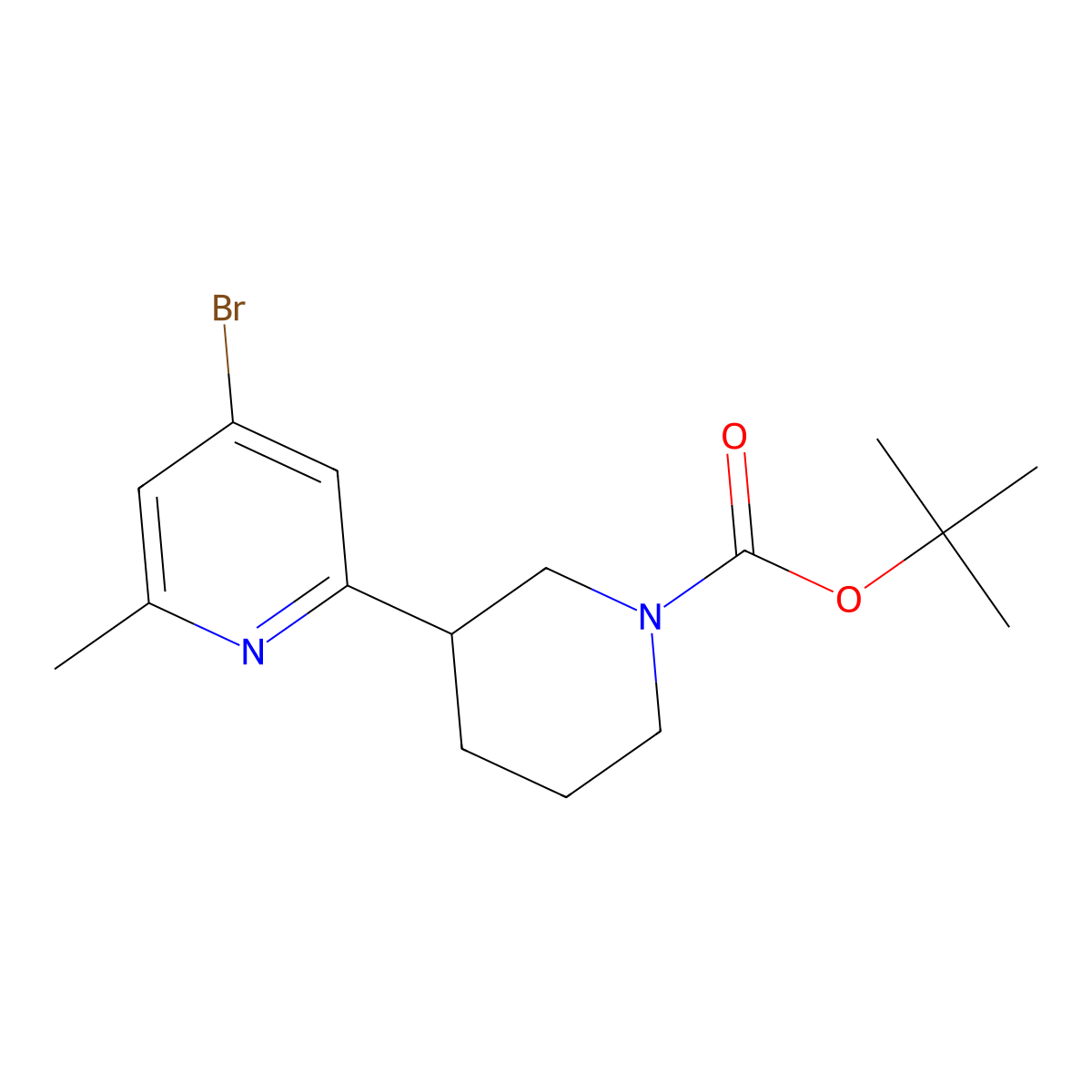 Tert-butyl 3-(4-bromo-6-methylpyridin-2-yl)piperidine-1-carboxylate molecular structure, CAS 2768655-21-4