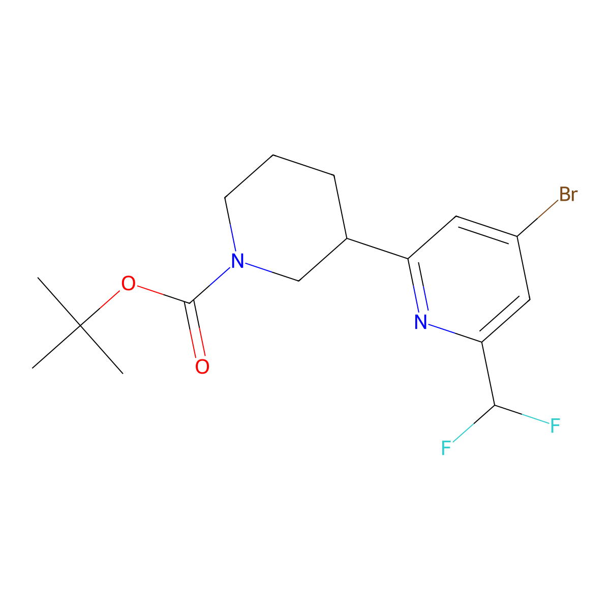 Tert-butyl 3-(4-bromo-6-(difluoromethyl)pyridin-2-yl)piperidine-1-carboxylate molecular structure, CAS 2768657-70-9