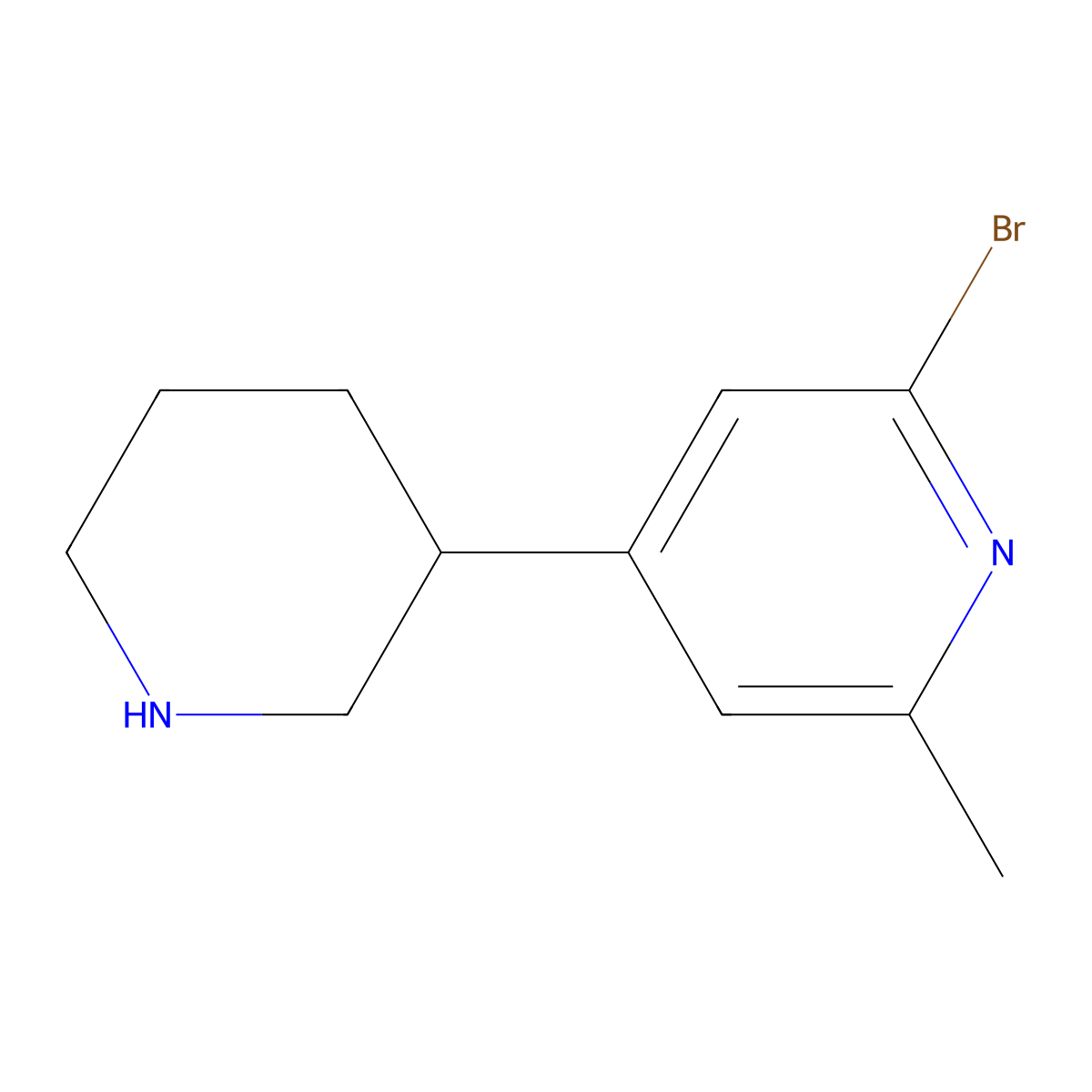 2-Bromo-6-methyl-4-(piperidin-3-yl)pyridine molecular structure, CAS 2768657-86-7