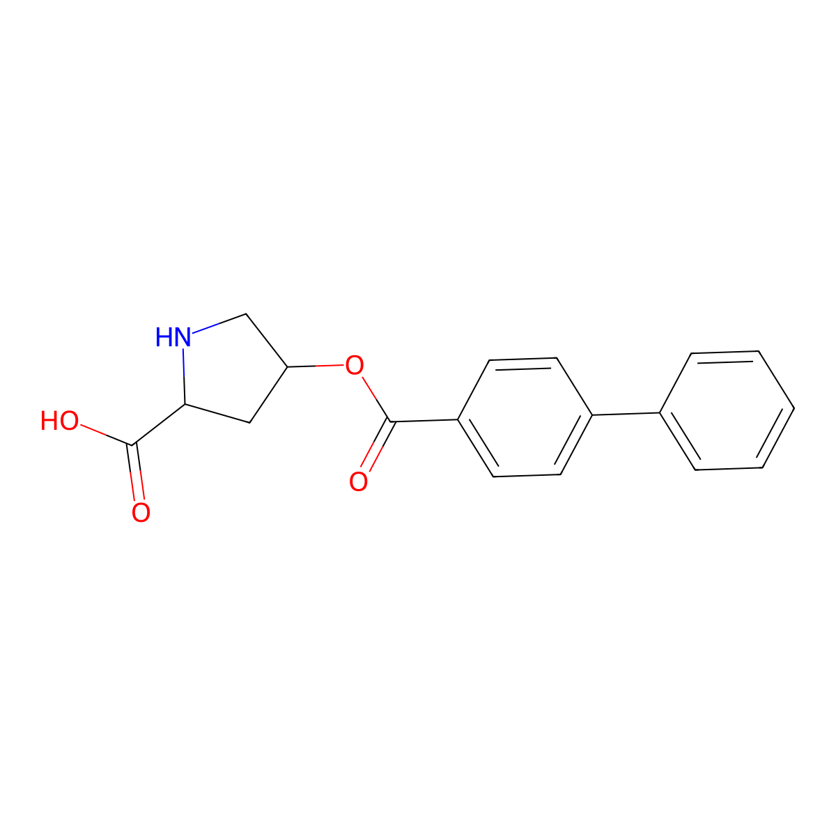 (2~{S},4~{S})-4-(4-phenylphenyl)carbonyloxypyrrolidine-2-carboxylic acid molecular structure, CAS 2768663-51-8