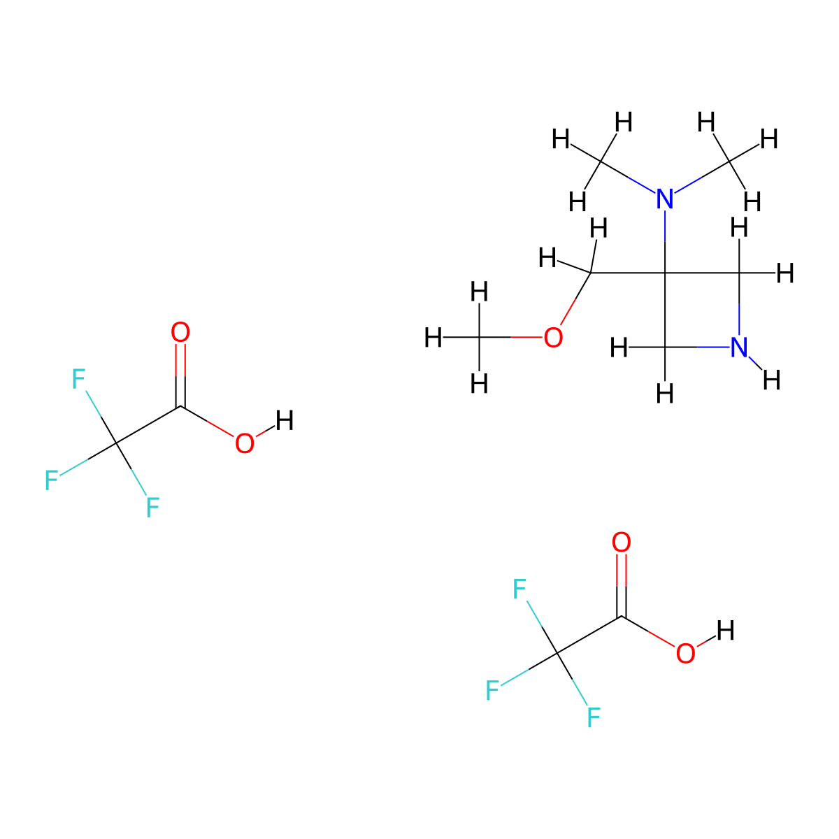 3-(methoxymethyl)-N,N-dimethylazetidin-3-amine, bis(trifluoroacetic acid) molecular structure, CAS 2768686-34-4