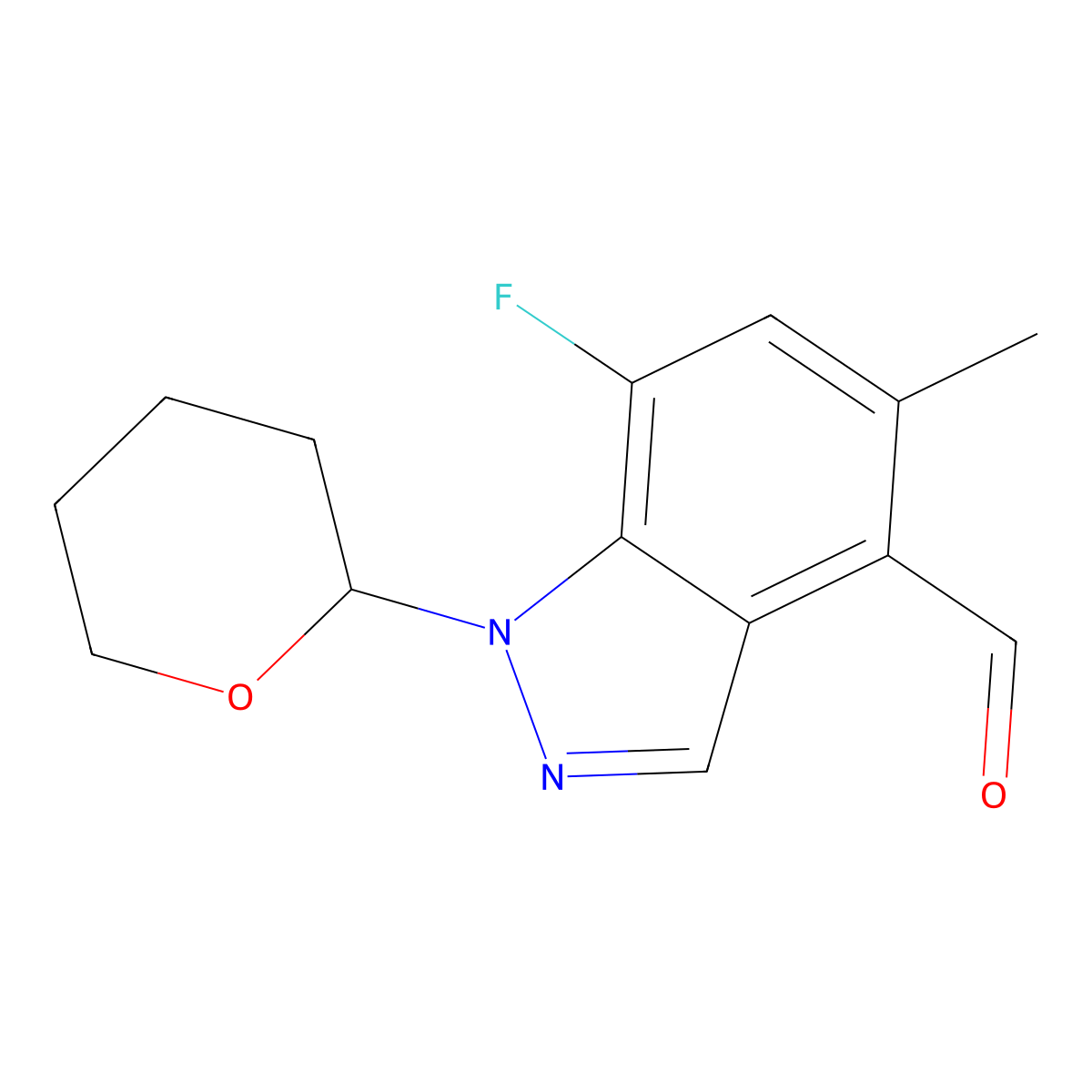 7-Fluoro-5-methyl-1-tetrahydropyran-2-YL-indazole-4-carbaldehyde molecular structure, CAS 2768872-27-9