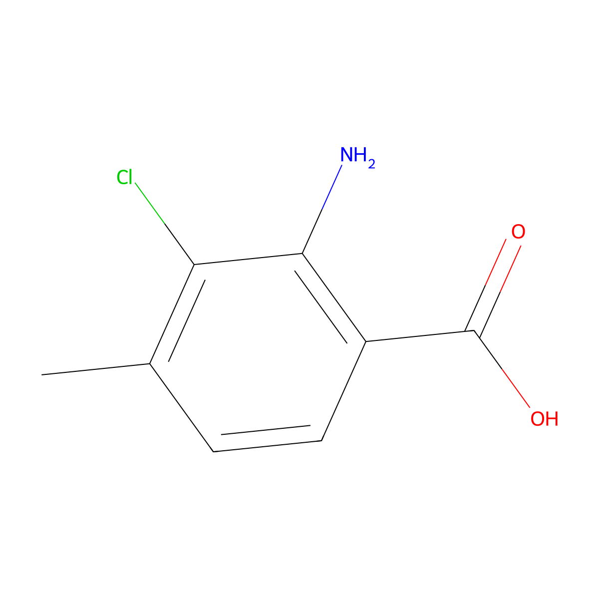 2-Amino-3-chloro-4-methylbenzoic acid molecular structure, CAS 27696-37-3