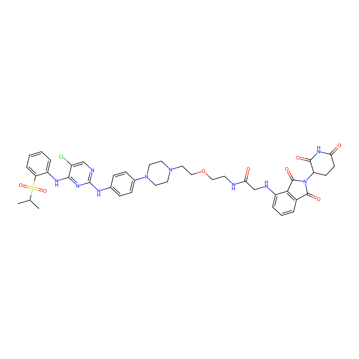 N-[2-[2-[4-[4-[[5-chloro-4-(2-propan-2-ylsulfonylanilino)pyrimidin-2-yl]amino]phenyl]piperazin-1-yl]ethoxy]ethyl]-2-[[2-(2,6-dioxopiperidin-3-yl)-1,3-dioxoisoindol-4-yl]amino]acetamide molecular structure, CAS 2769753-23-1