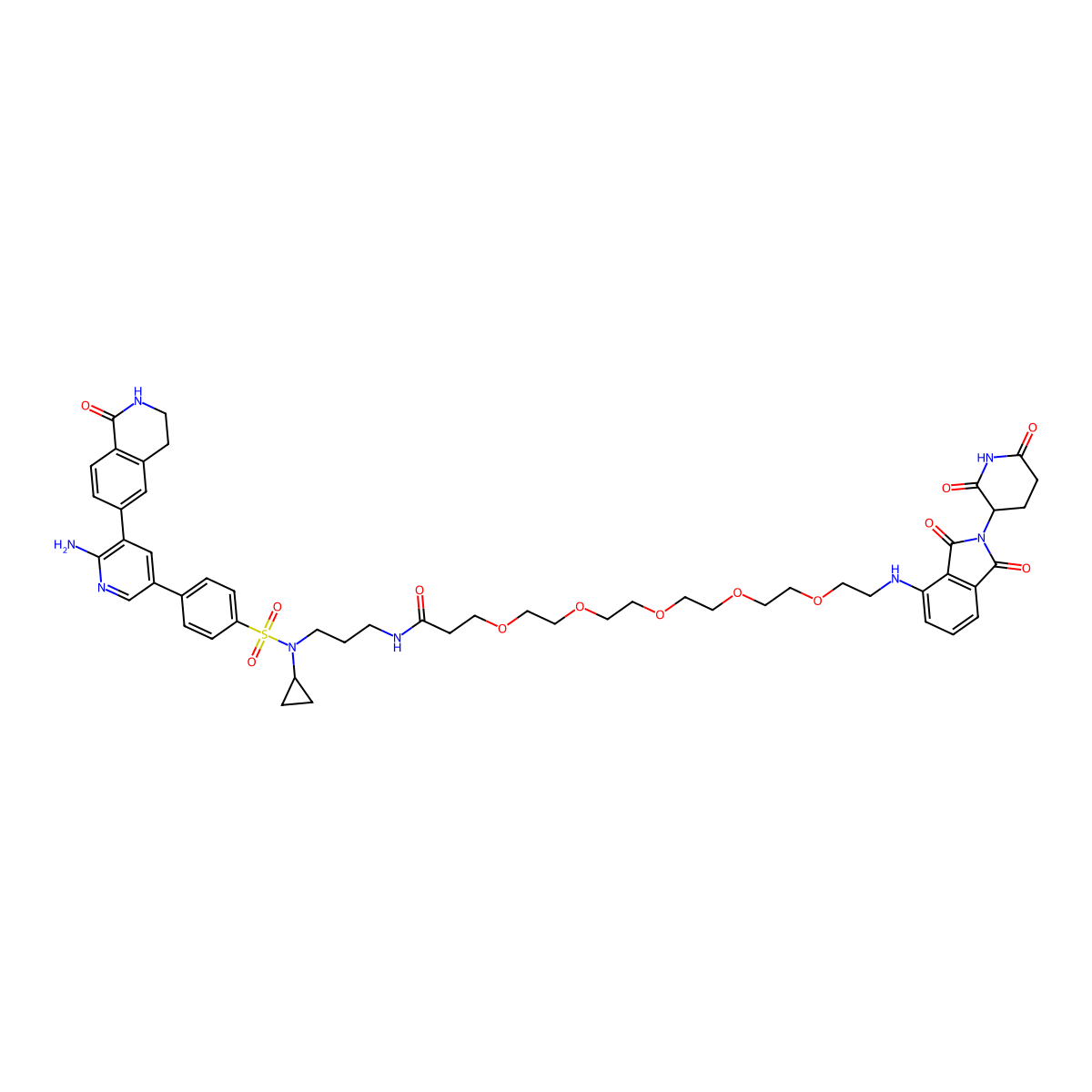 N-[3-[[4-[6-amino-5-(1-oxo-3,4-dihydro-2H-isoquinolin-6-yl)-3-pyridinyl]phenyl]sulfonyl-cyclopropylamino]propyl]-3-[2-[2-[2-[2-[2-[[2-(2,6-dioxopiperidin-3-yl)-1,3-dioxoisoindol-4-yl]amino]ethoxy]ethoxy]ethoxy]ethoxy]ethoxy]propanamide molecular structure, CAS 2769753-42-4