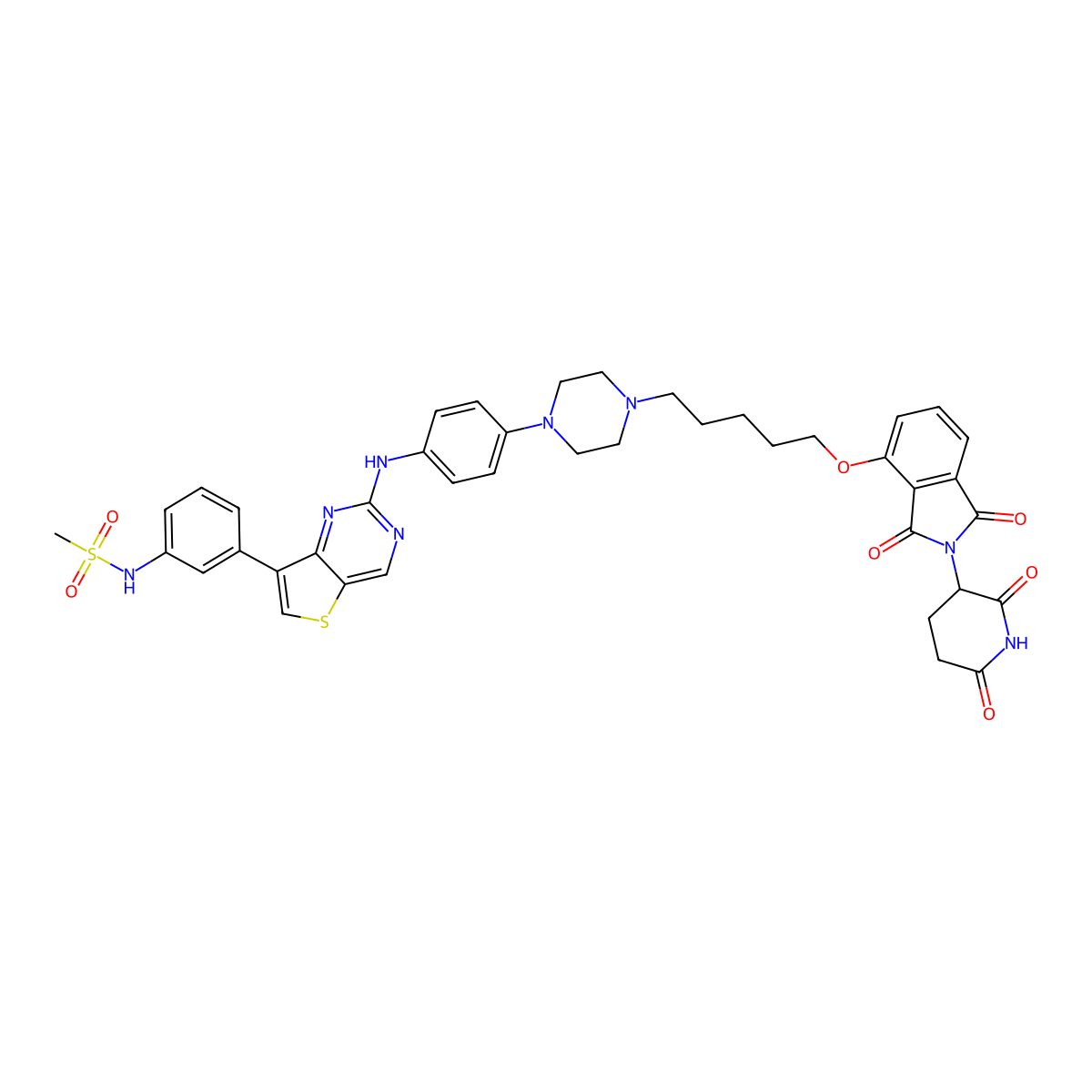 N-(3-(2-((4-(4-(5-((2-(2,6-Dioxopiperidin-3-YL)-1,3-dioxoisoindolin-4-YL)oxy)pentyl)piperazin-1-YL)phenyl)amino)thieno[3,2-D]pyrimidin-7-YL)phenyl)methanesulfonamide molecular structure, CAS 2769753-47-9