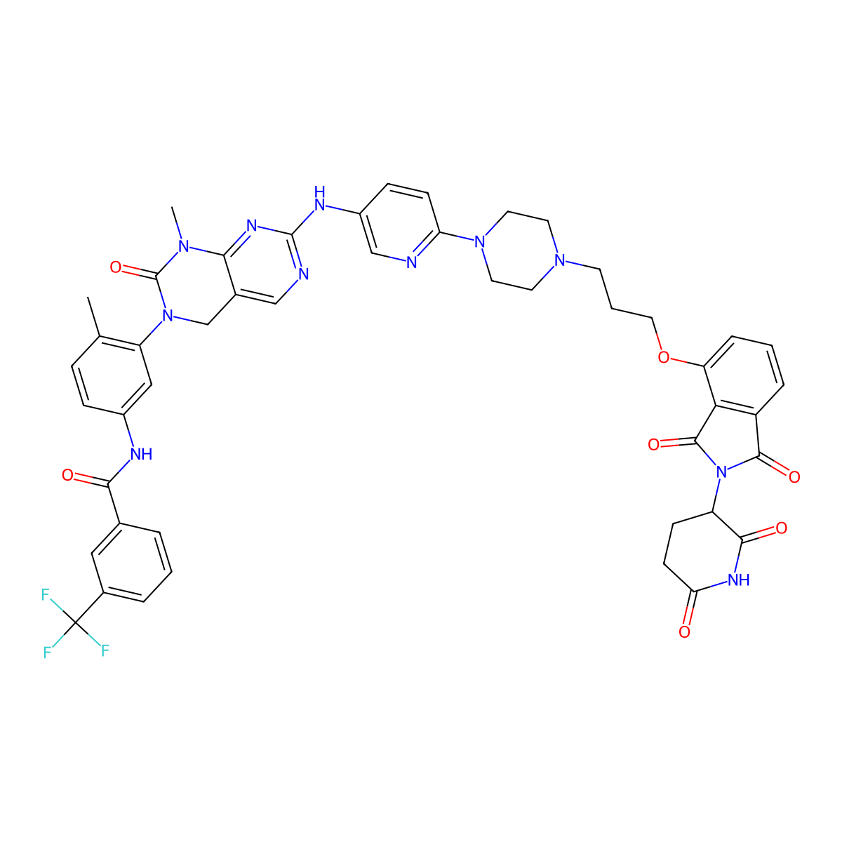 N-[3-[7-[[6-[4-[3-[2-(2,6-dioxopiperidin-3-yl)-1,3-dioxoisoindol-4-yl]oxypropyl]piperazin-1-yl]-3-pyridinyl]amino]-1-methyl-2-oxo-4H-pyrimido[4,5-d]pyrimidin-3-yl]-4-methylphenyl]-3-(trifluoromethyl)benzamide molecular structure, CAS 2769753-51-5