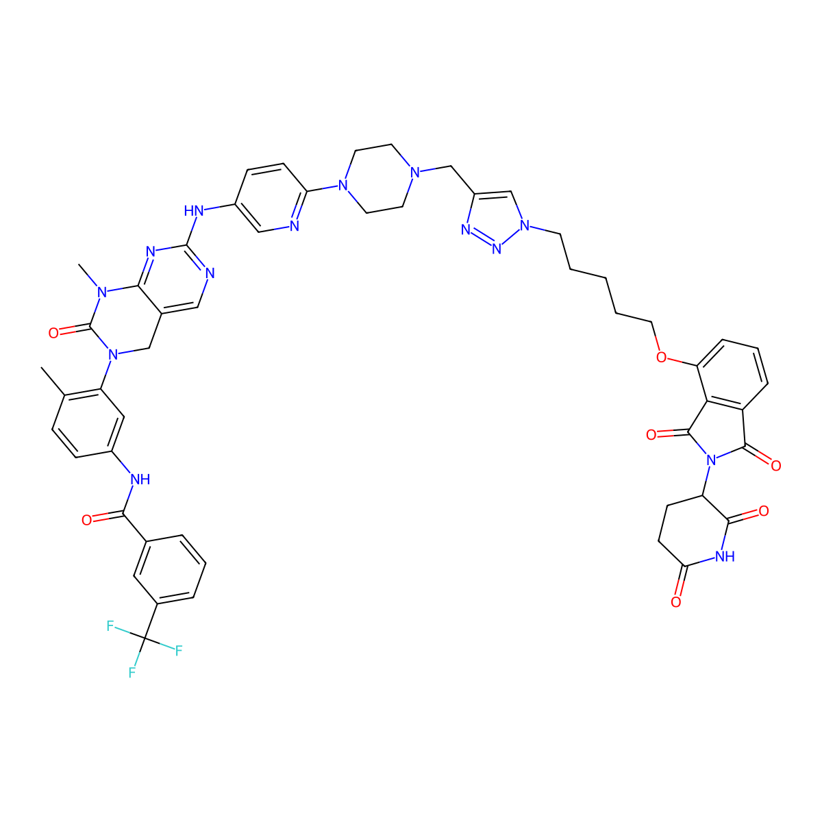 N-[3-[7-[[6-[4-[[1-[5-[2-(2,6-dioxopiperidin-3-yl)-1,3-dioxoisoindol-4-yl]oxypentyl]triazol-4-yl]methyl]piperazin-1-yl]-3-pyridinyl]amino]-1-methyl-2-oxo-4H-pyrimido[4,5-d]pyrimidin-3-yl]-4-methylphenyl]-3-(trifluoromethyl)benzamide molecular structure, CAS 2769753-59-3
