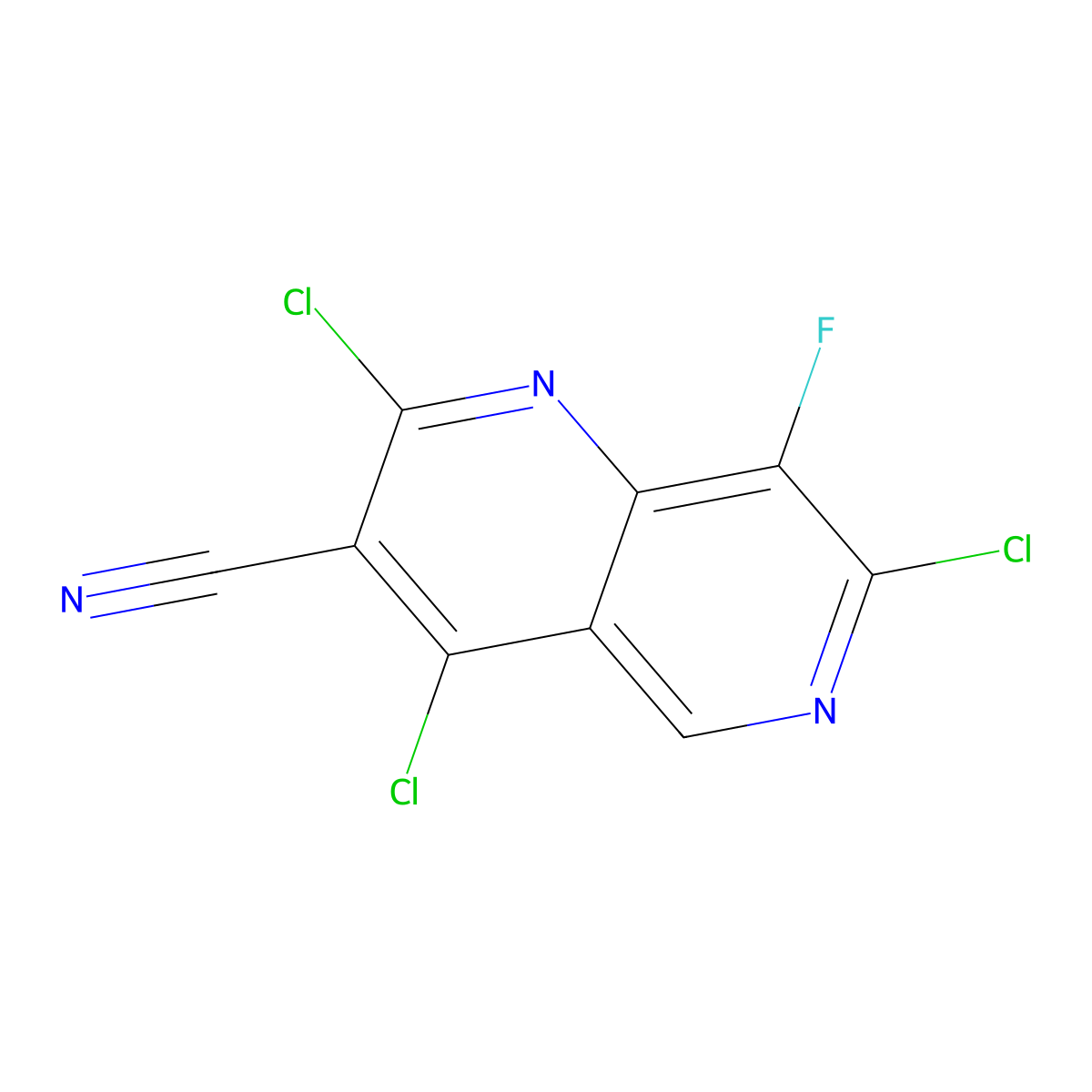 2,4,7-Trichloro-8-fluoro-1,6-naphthyridine-3-carbonitrile molecular structure, CAS 2769863-96-7