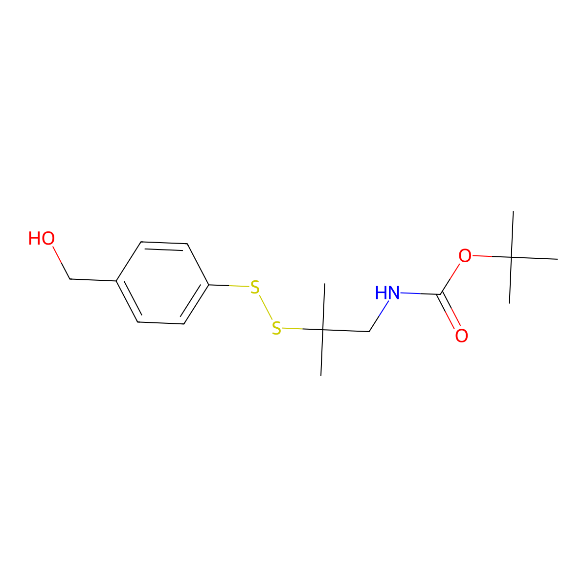 Tert-butyl (2-((4-(hydroxymethyl)phenyl)disulfaneyl)-2-methylpropyl)carbamate molecular structure, CAS 2769920-49-0
