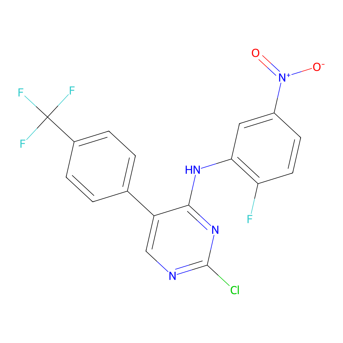 2-Chloro-N-(2-fluoro-5-nitrophenyl)-5-(4-(trifluoromethyl)phenyl)pyrimidin-4-amine molecular structure, CAS 2769958-93-0