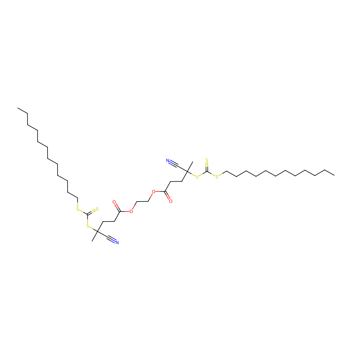 Ethane-1,2-diyl bis(4-cyano-4-(((dodecylthio)carbonothioyl)thio)pentanoate) molecular structure, CAS 2769997-20-6
