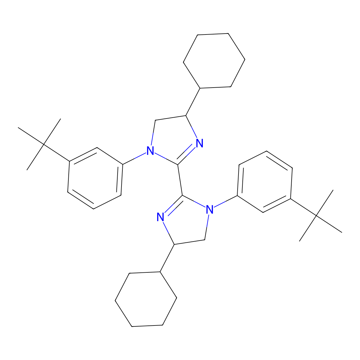 (4S)-1-(3-tert-butylphenyl)-2-[(4R)-1-(3-tert-butylphenyl)-4-cyclohexyl-4,5-dihydroimidazol-2-yl]-4-cyclohexyl-4,5-dihydroimidazole molecular structure, CAS 2770054-34-5