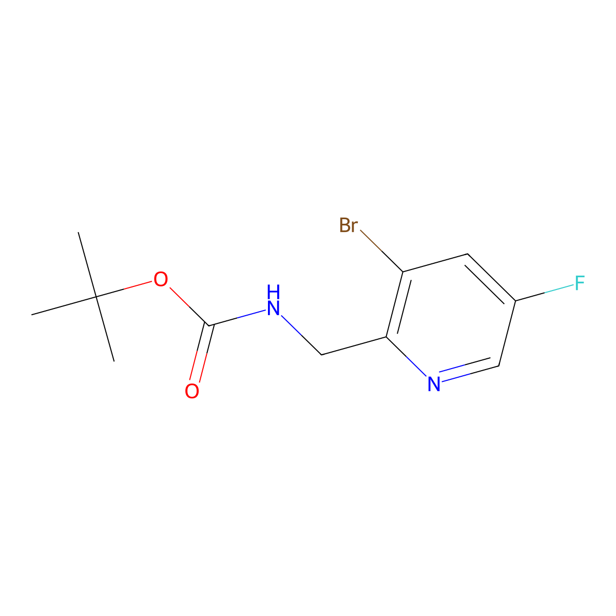 Tert-butyl ((3-bromo-5-fluoropyridin-2-yl)methyl)carbamate molecular structure, CAS 2770347-13-0