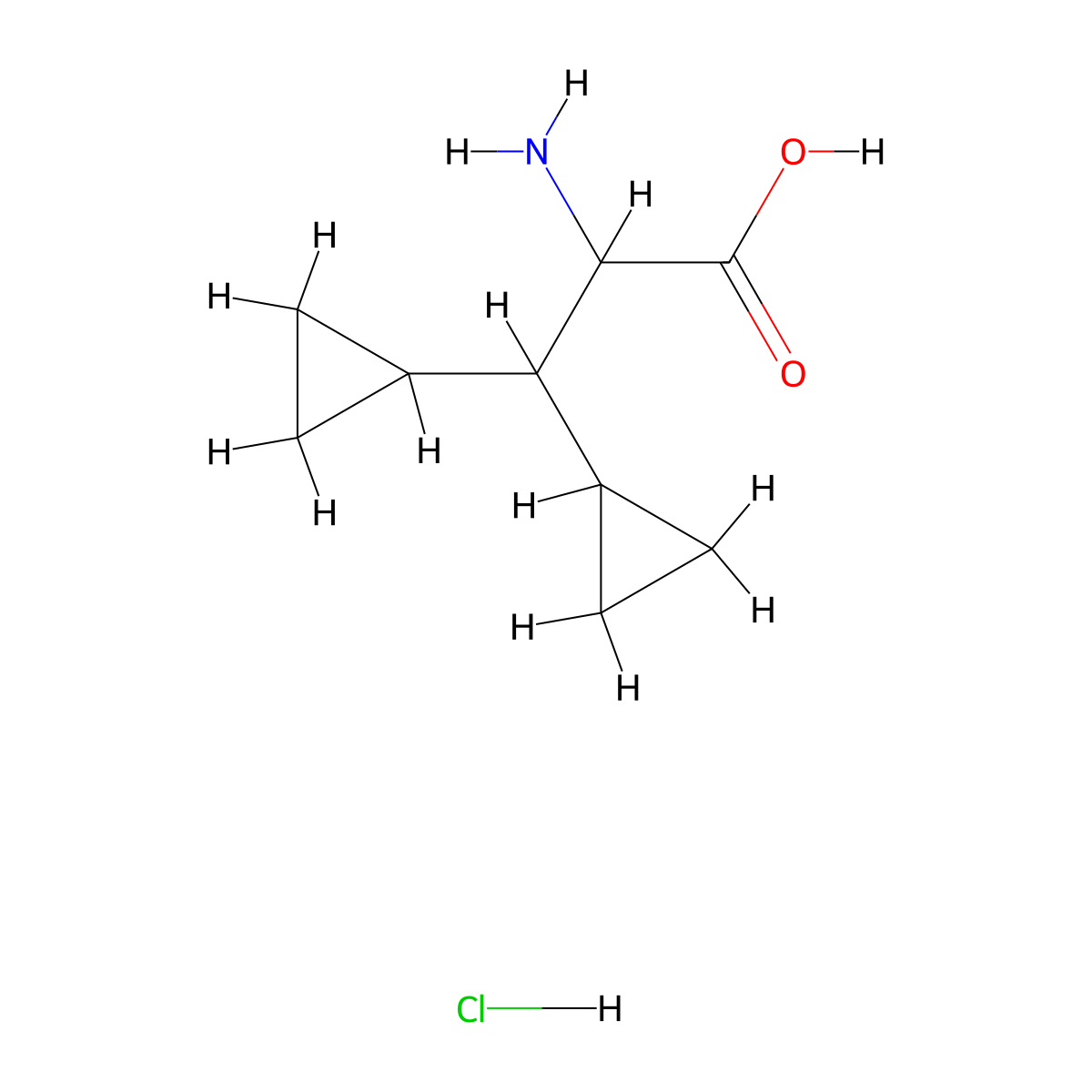 2-Amino-3,3-dicyclopropylpropanoic acid hydrochloride molecular structure, CAS 2770352-82-2