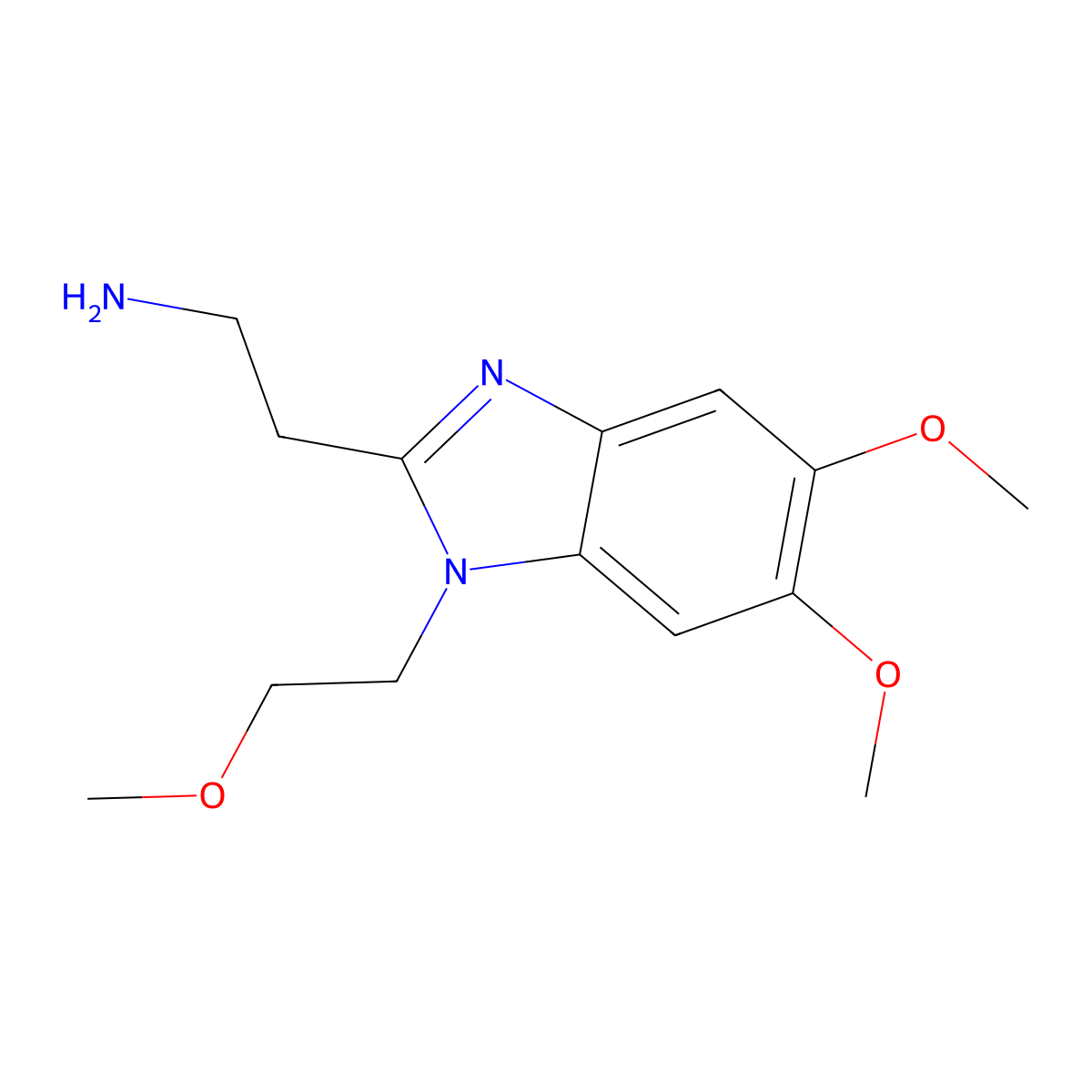 2-[5,6-dimethoxy-1-(2-methoxyethyl)-1H-1,3-benzodiazol-2-yl]ethan-1-amine molecular structure, CAS 2770358-89-7