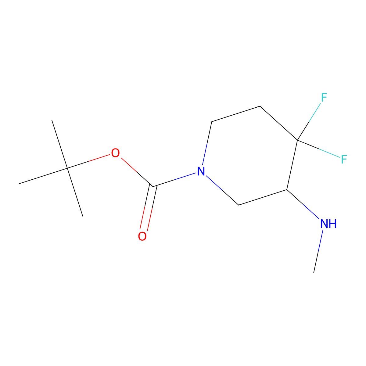 Tert-butyl 4,4-difluoro-3-(methylamino)piperidine-1-carboxylate molecular structure, CAS 2770358-91-1