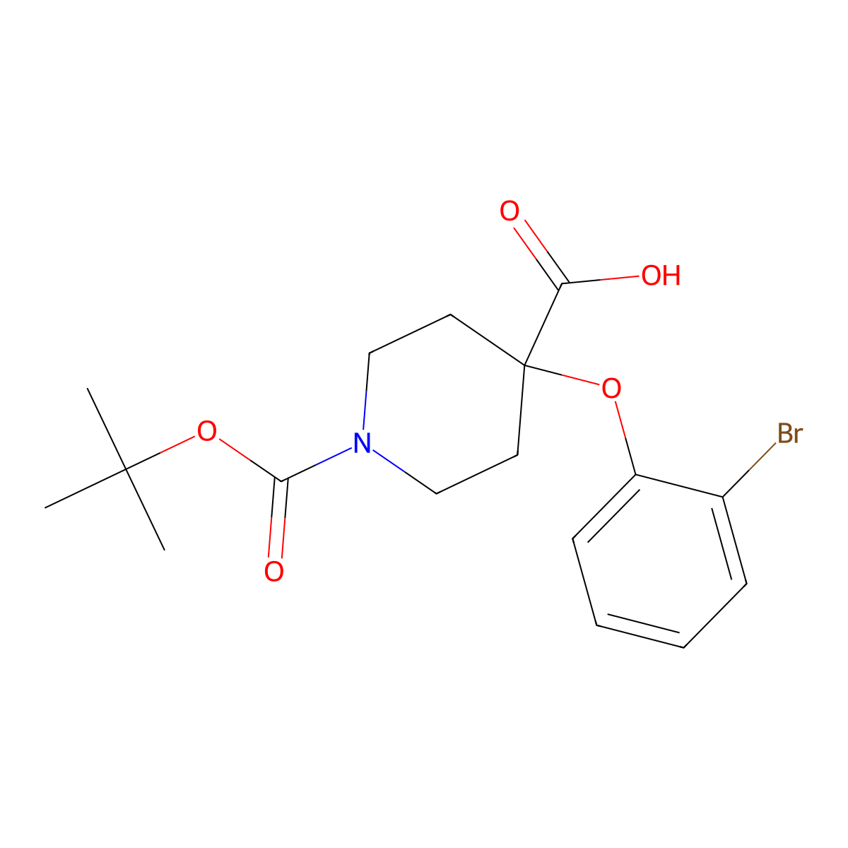 4-(2-Bromophenoxy)-1-[(tert-butoxy)carbonyl]piperidine-4-carboxylicacid molecular structure, CAS 2770358-99-9