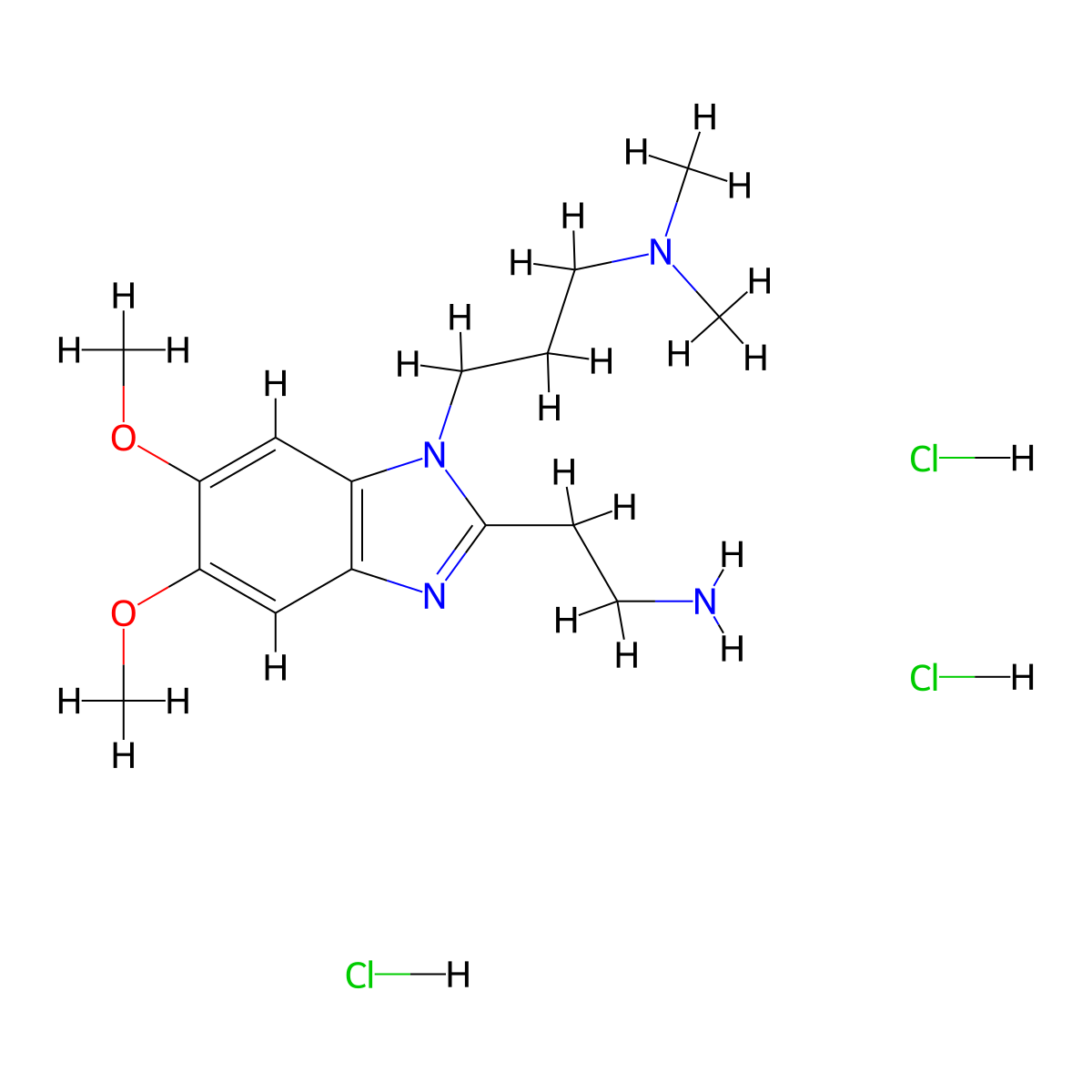 2-(1-(3-(dimethylamino)propyl)-5,6-dimethoxy-1H-1,3-benzodiazol-2-yl)ethan-1-amine trihydrochloride molecular structure, CAS 2770359-04-9
