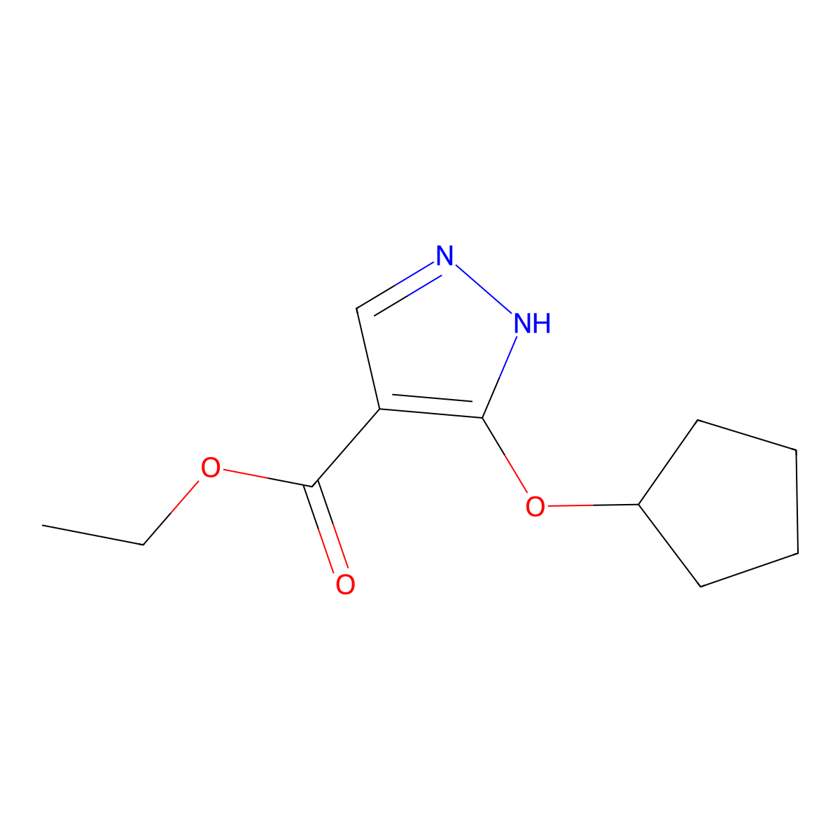 ethyl 3-(cyclopentyloxy)-1H-pyrazole-4-carboxylate molecular structure, CAS 2770359-17-4