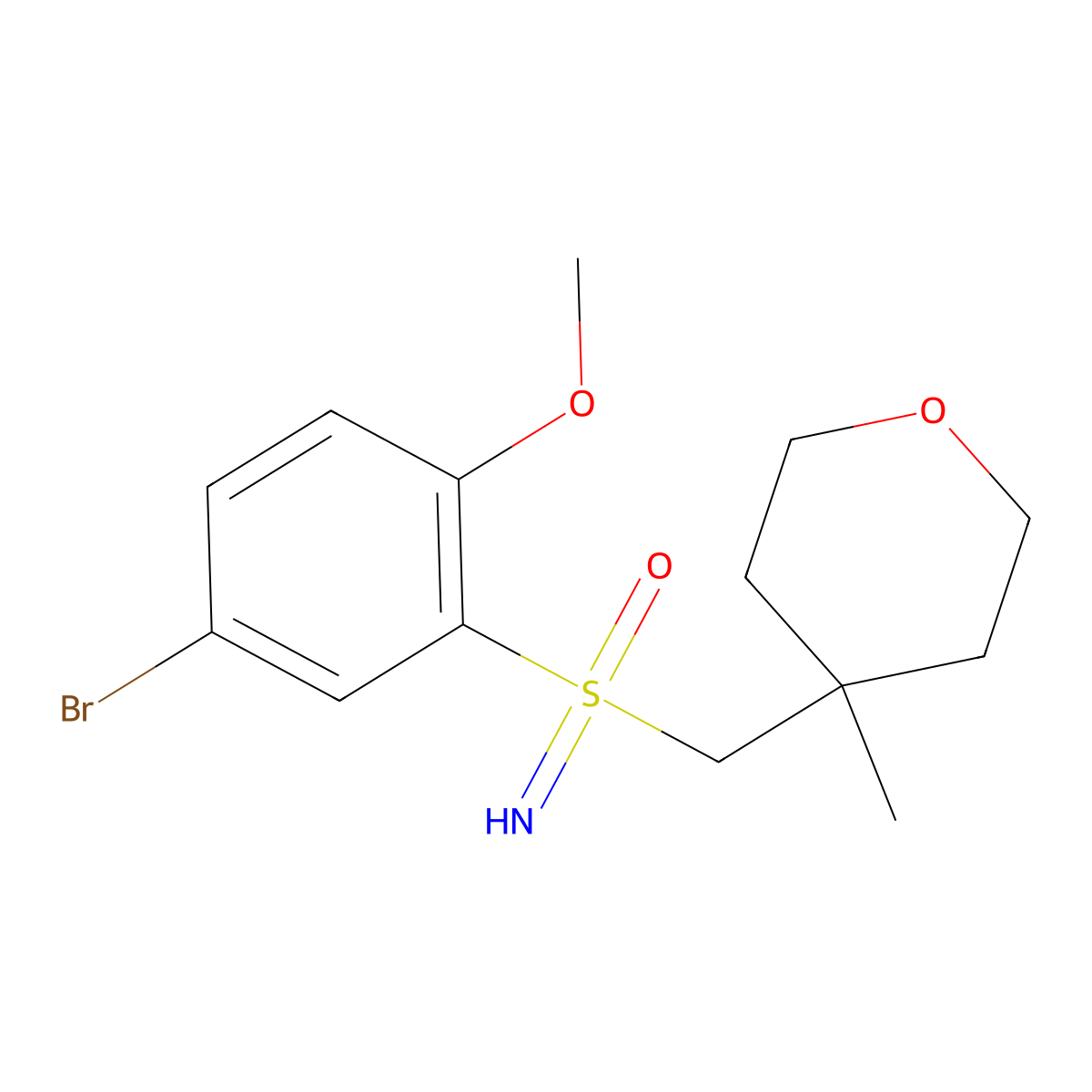 (5-Bromo-2-methoxyphenyl)(imino)[(4-methyloxan-4-yl)methyl]-lambda6-sulfanone molecular structure, CAS 2770359-38-9