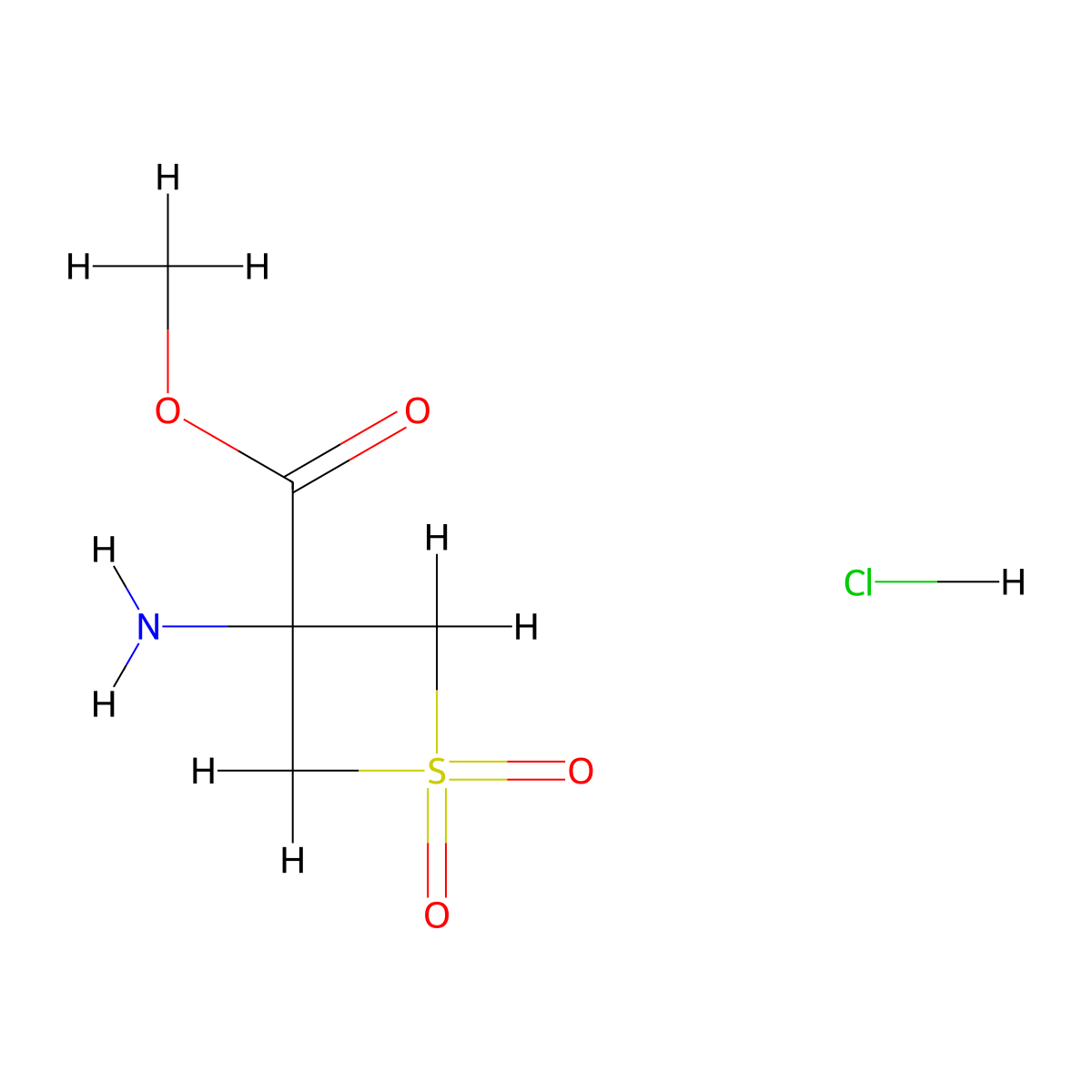 Methyl 3-amino-1,1-dioxo-1lambda6-thietane-3-carboxylate hydrochloride molecular structure, CAS 2770359-63-0
