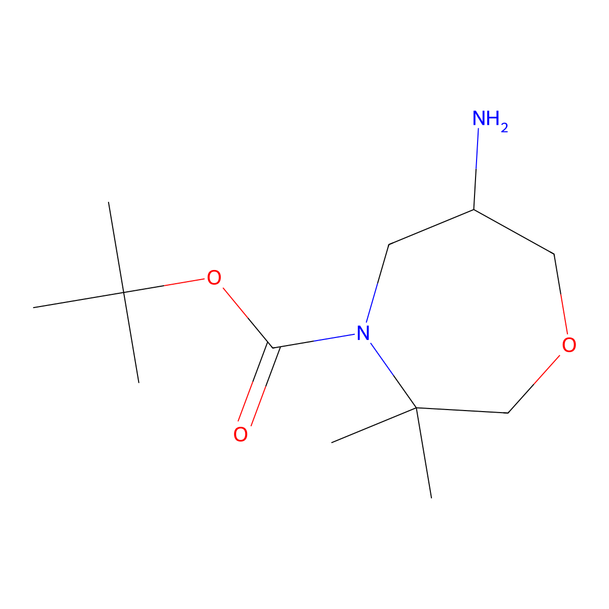 Tert-butyl 6-amino-3,3-dimethyl-1,4-oxazepane-4-carboxylate molecular structure, CAS 2770359-70-9