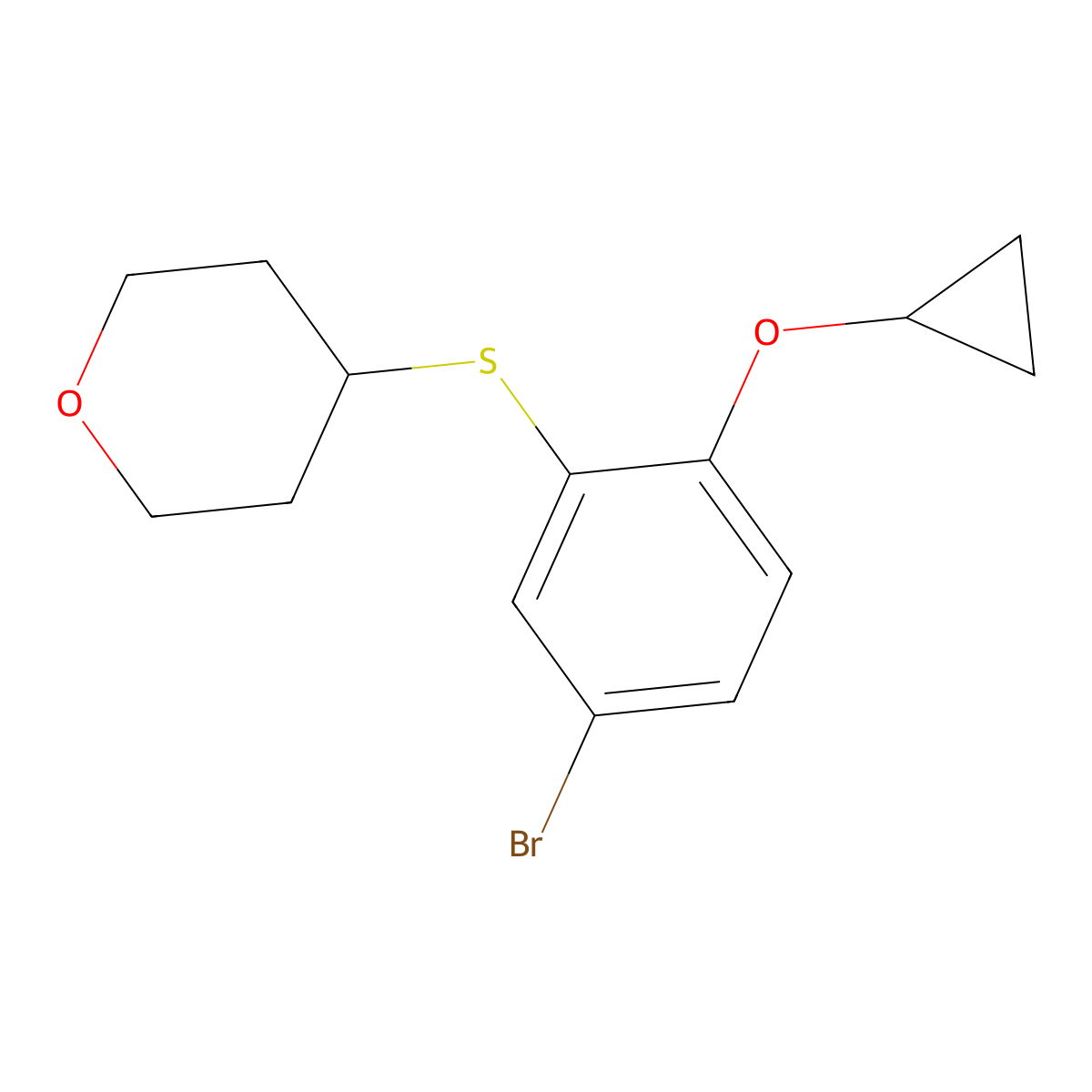 4-[(5-Bromo-2-cyclopropoxyphenyl)sulfanyl]oxane molecular structure, CAS 2770359-88-9