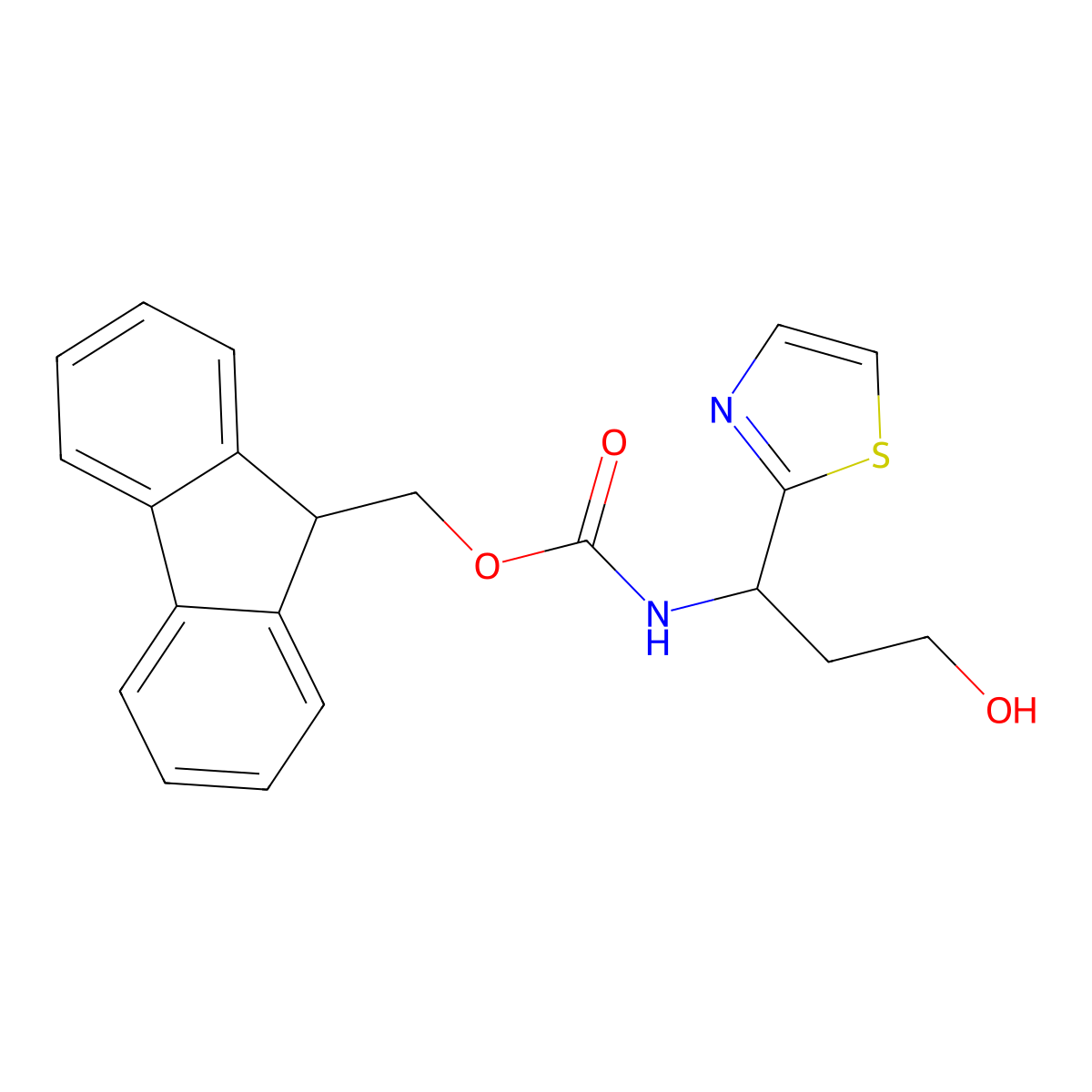 (9H-fluoren-9-yl)methyl N-[(1R)-3-hydroxy-1-(1,3-thiazol-2-yl)propyl]carbamate molecular structure, CAS 2770451-80-2